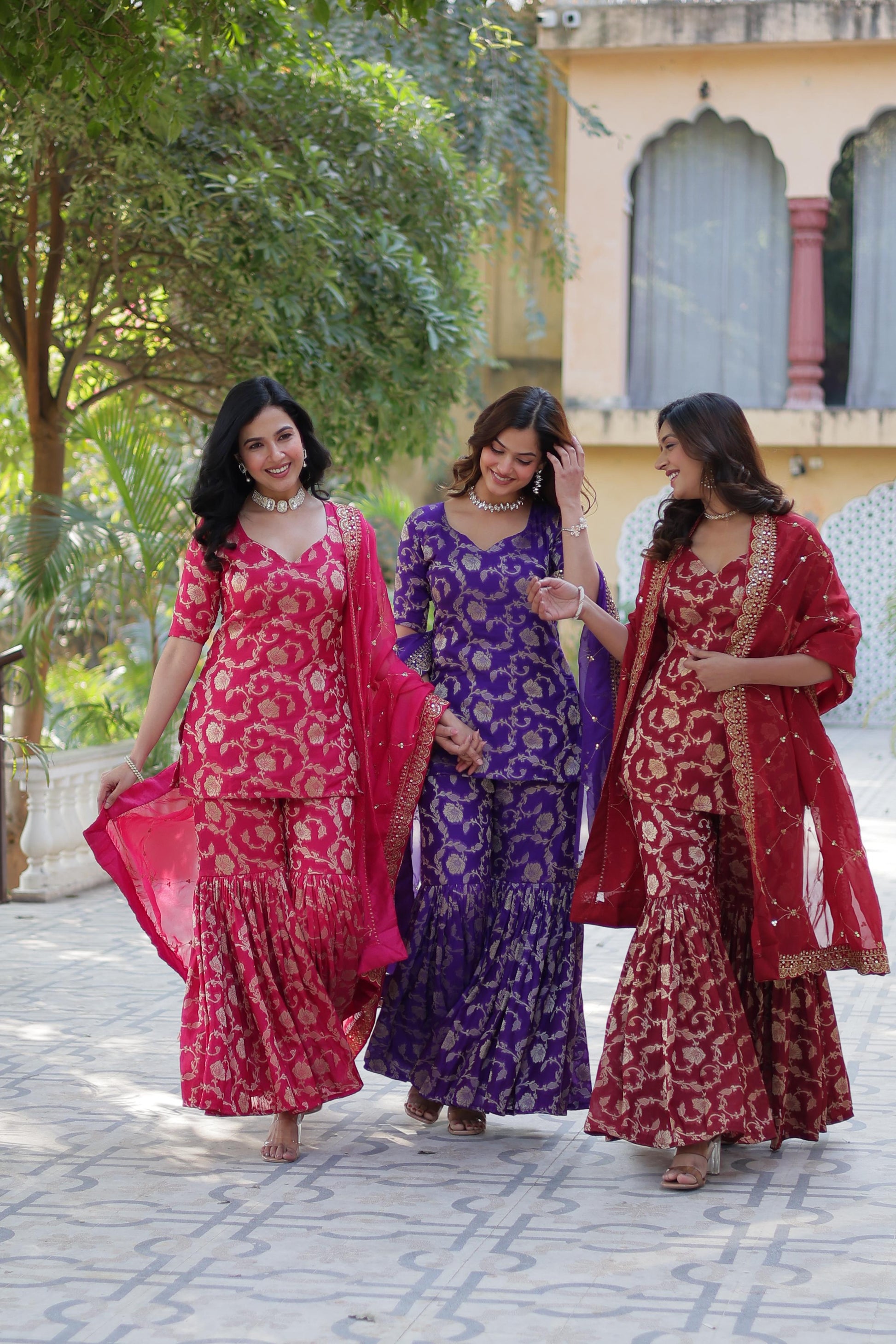 Stunning Viscous Georgette Jacquard Designer Top Sharara Suit - INDIAN ELEGANCE
