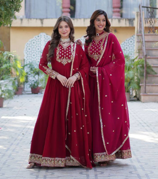 Ravishing Faux Georgette Rich Sequins Embroidered Gown With Dupatta - INDIAN ELEGANCE