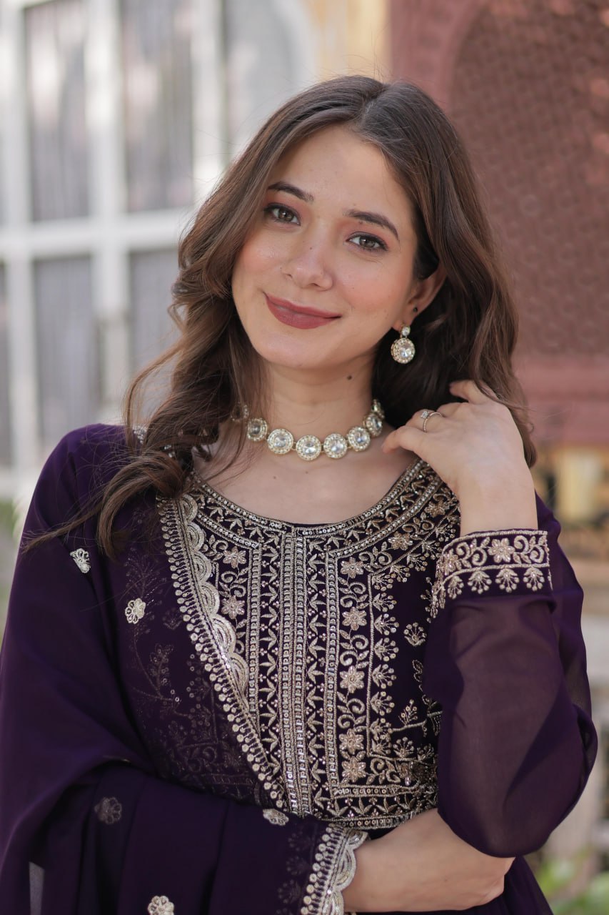 Stunning Faux Georgette Gown Pearl Embroidery With Matching Dupatta