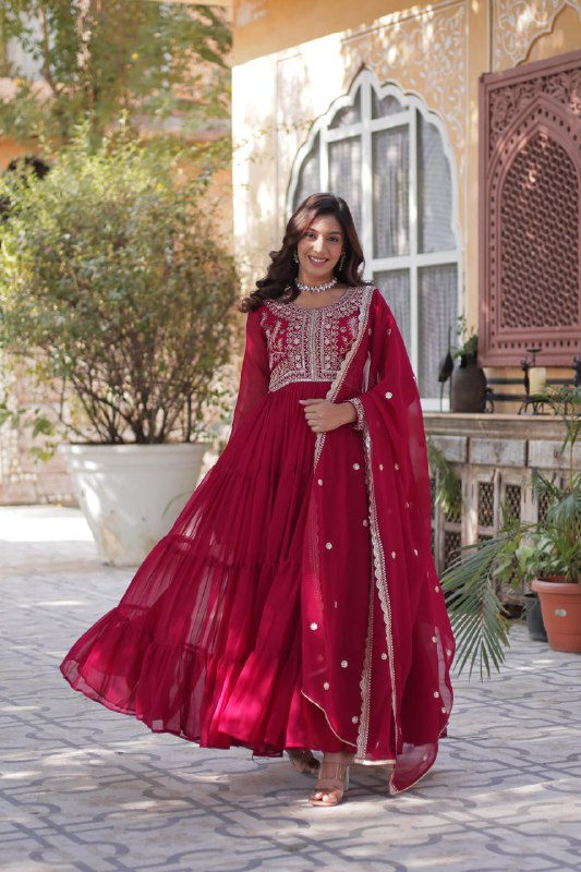 Stunning Faux Georgette Gown Pearl Embroidery With Matching Dupatta