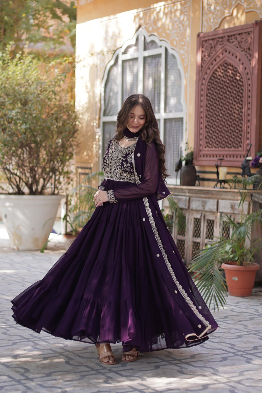 Stunning Faux Georgette Gown Pearl Embroidery With Matching Dupatta