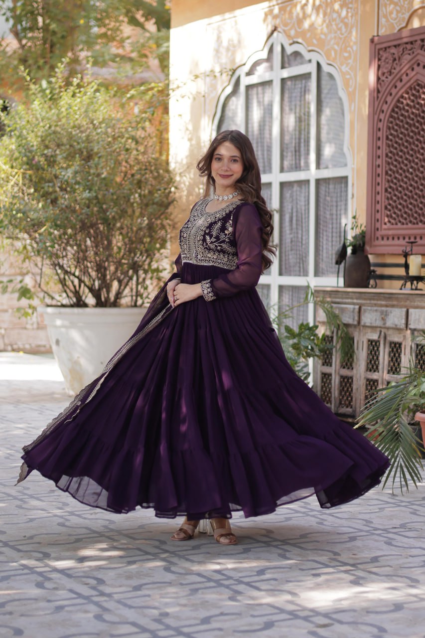 Stunning Faux Georgette Gown Pearl Embroidery With Matching Dupatta