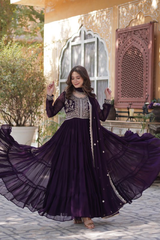 Stunning Faux Georgette Gown Pearl Embroidery With Matching Dupatta
