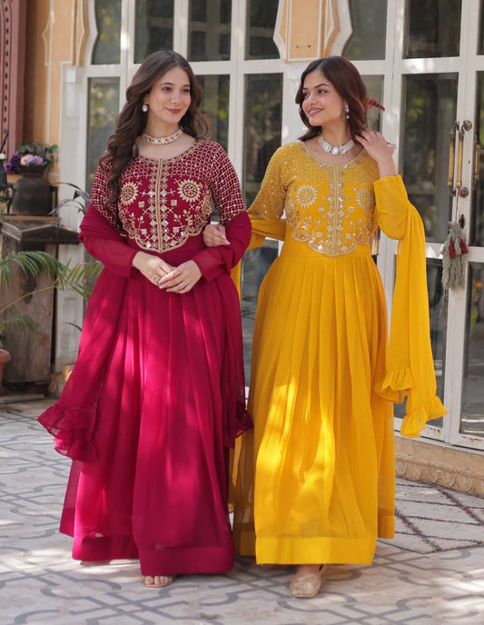 Graceful Faux Blooming Georgette Gown With Dupatta