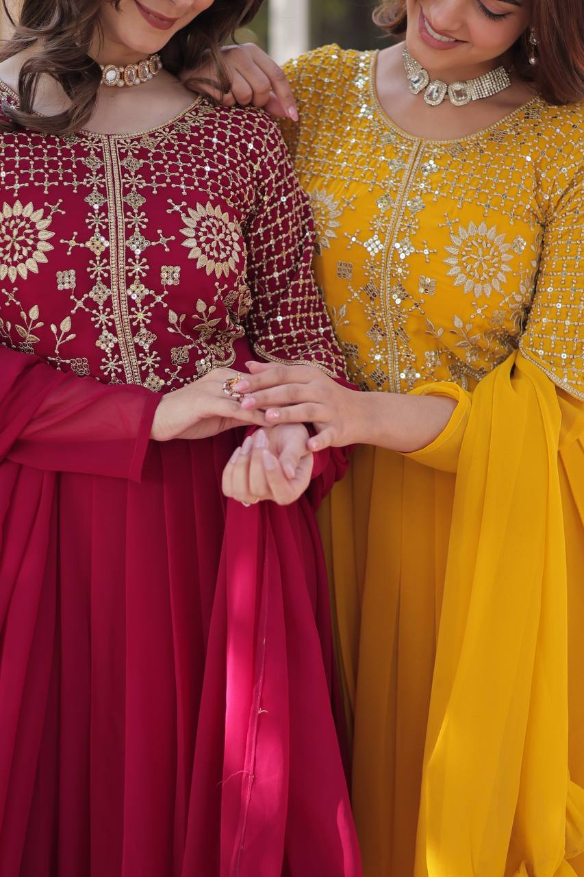 Graceful Faux Blooming Georgette Gown With Dupatta