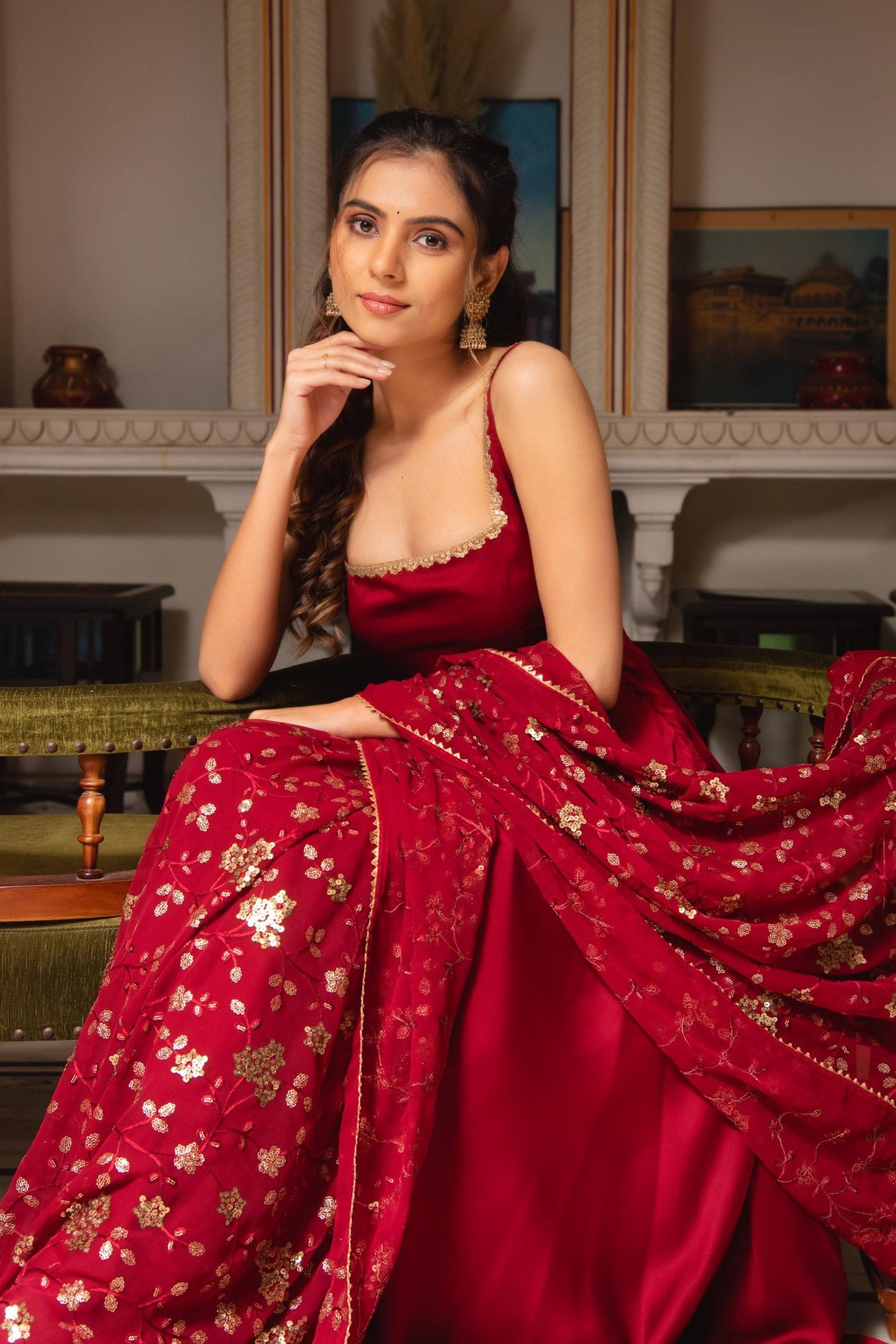 Maroon Sleeveless Anarkali Suit