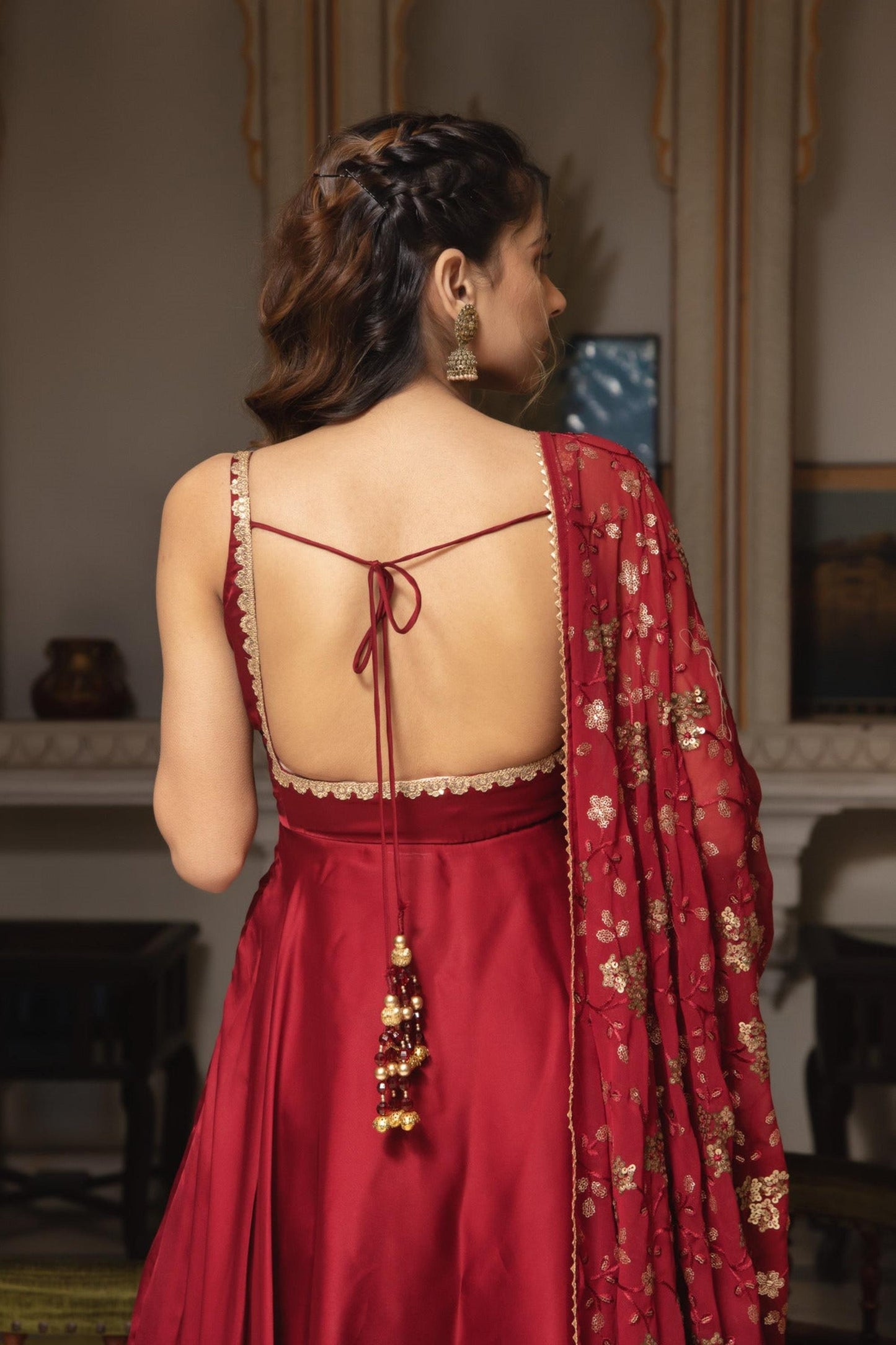 Maroon Sleeveless Anarkali Suit