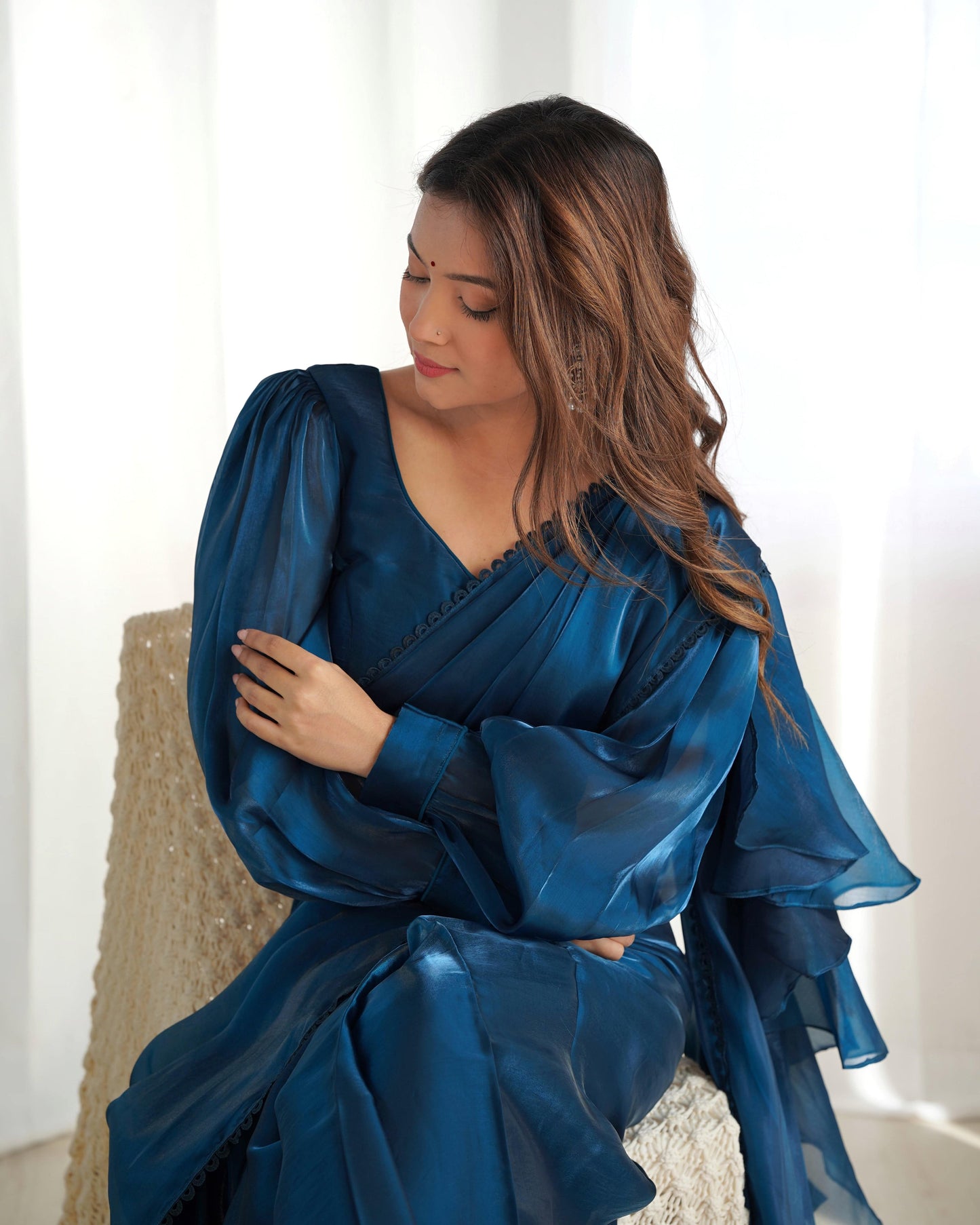 Alluring Jimmi Organza Silk Fully Stitched Ready To Wear Saree - INDIAN ELEGANCE