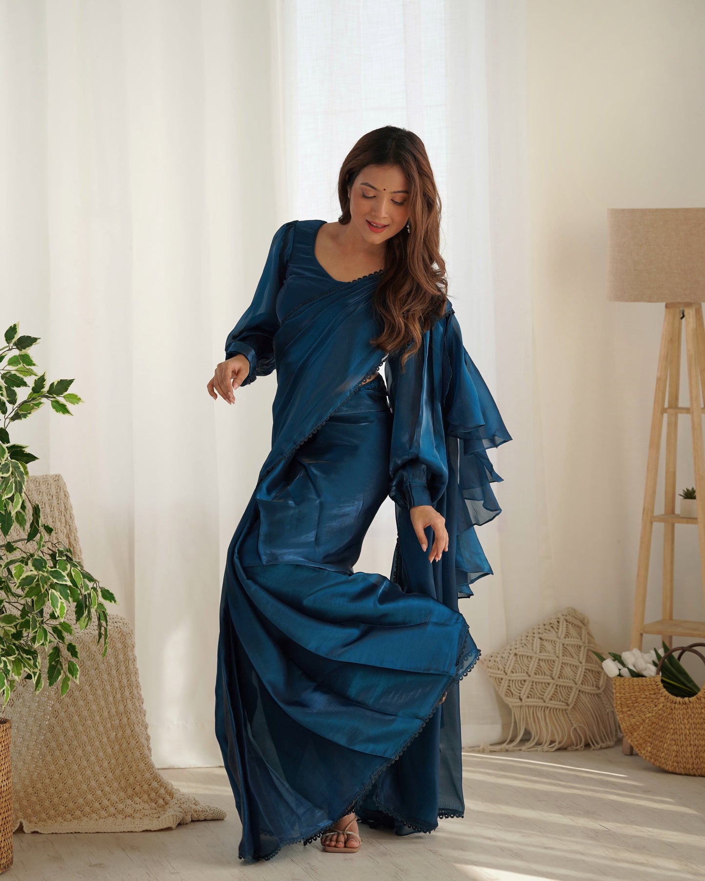 Alluring Jimmi Organza Silk Fully Stitched Ready To Wear Saree - INDIAN ELEGANCE