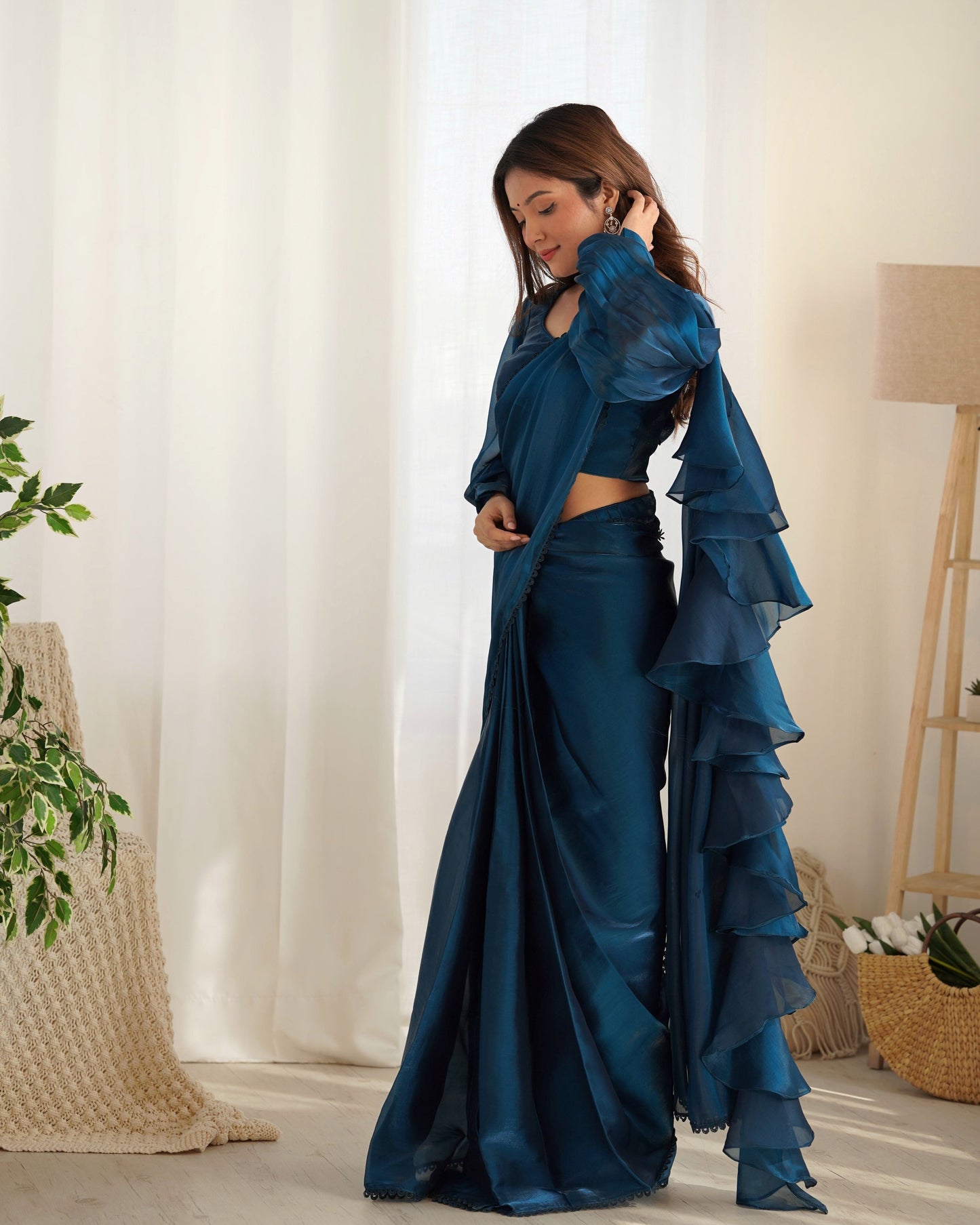 Alluring Jimmi Organza Silk Fully Stitched Ready To Wear Saree - INDIAN ELEGANCE