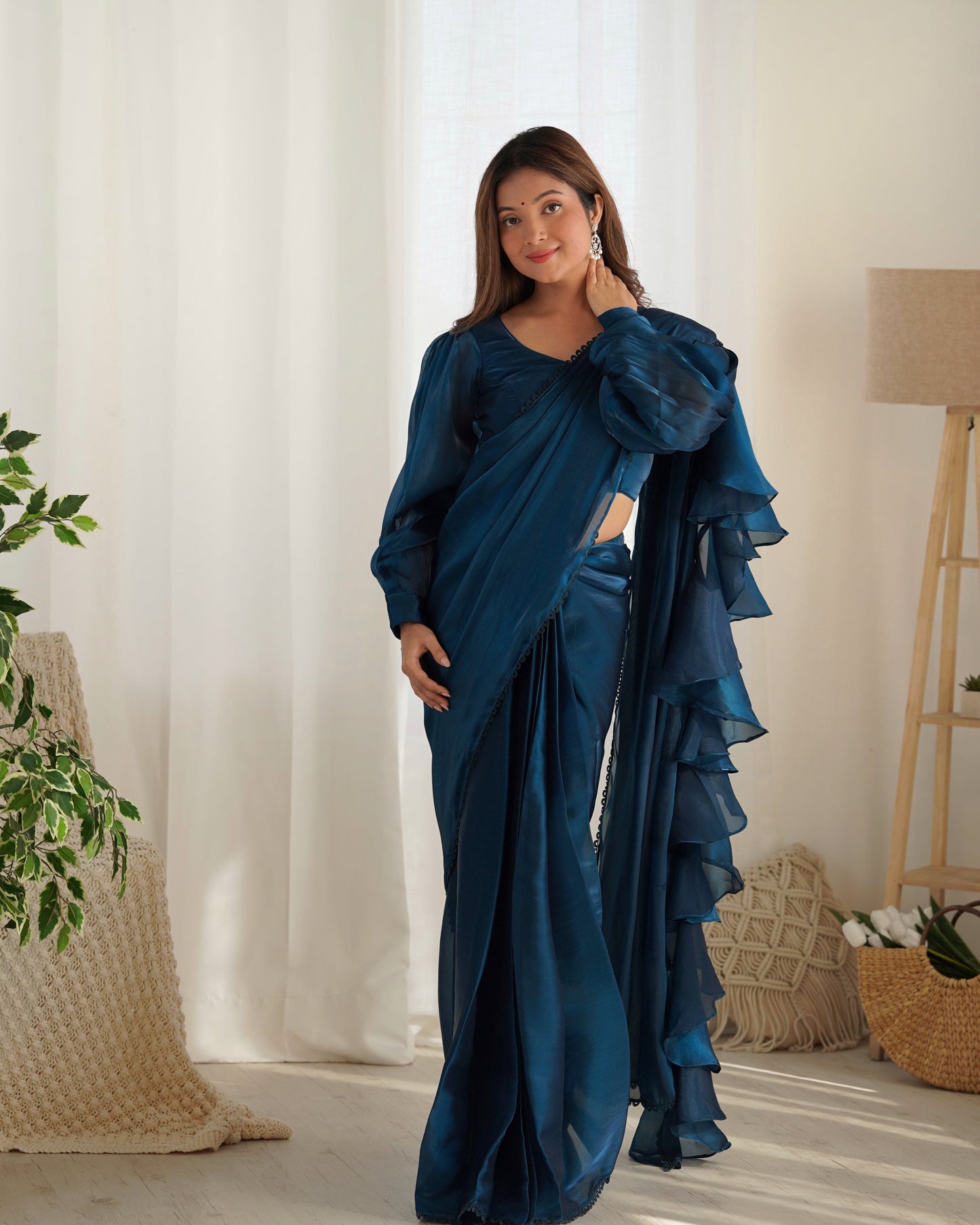 Alluring Jimmi Organza Silk Fully Stitched Ready To Wear Saree - INDIAN ELEGANCE