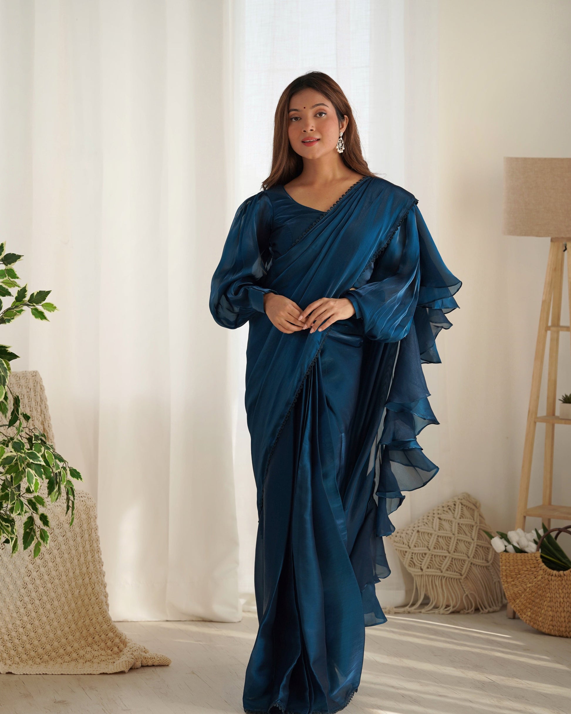 Alluring Jimmi Organza Silk Fully Stitched Ready To Wear Saree - INDIAN ELEGANCE