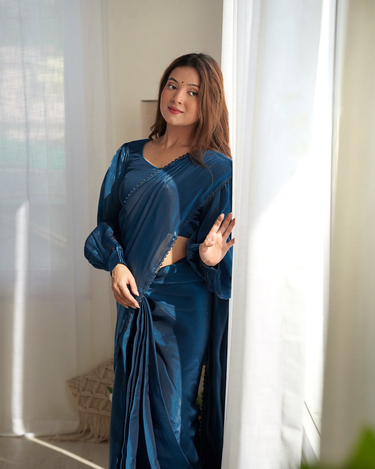 Alluring Jimmi Organza Silk Fully Stitched Ready To Wear Saree - INDIAN ELEGANCE