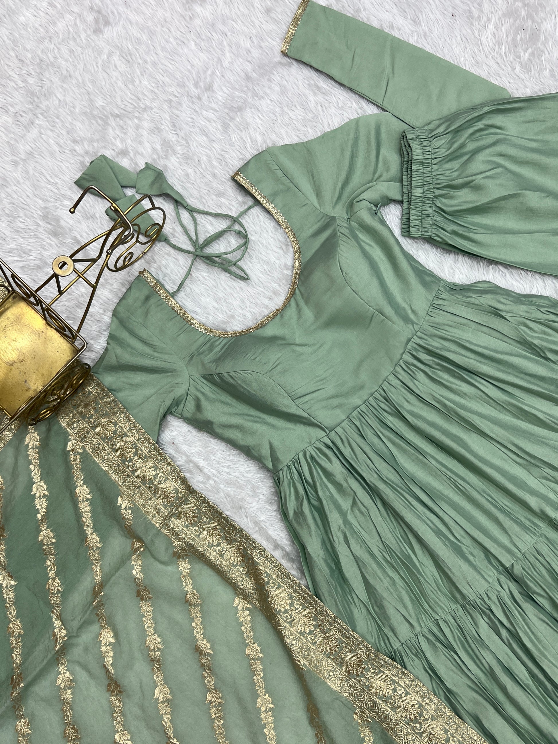 Elegant Pure Roman Silk 9 Mtr Flared Designer Anarkali Suit - INDIAN ELEGANCE