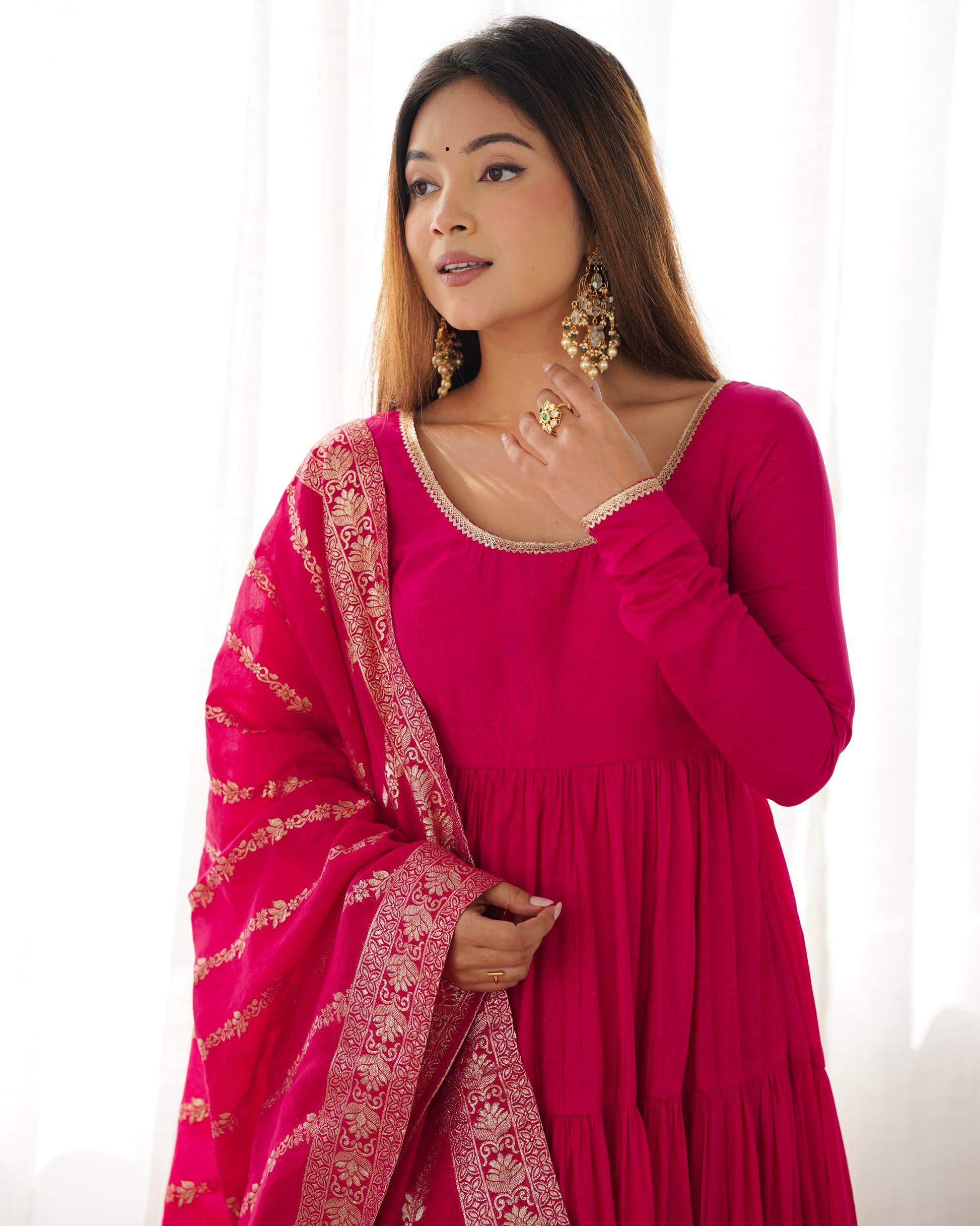 Elegant Pure Roman Silk 9 Mtr Flared Designer Anarkali Suit - INDIAN ELEGANCE