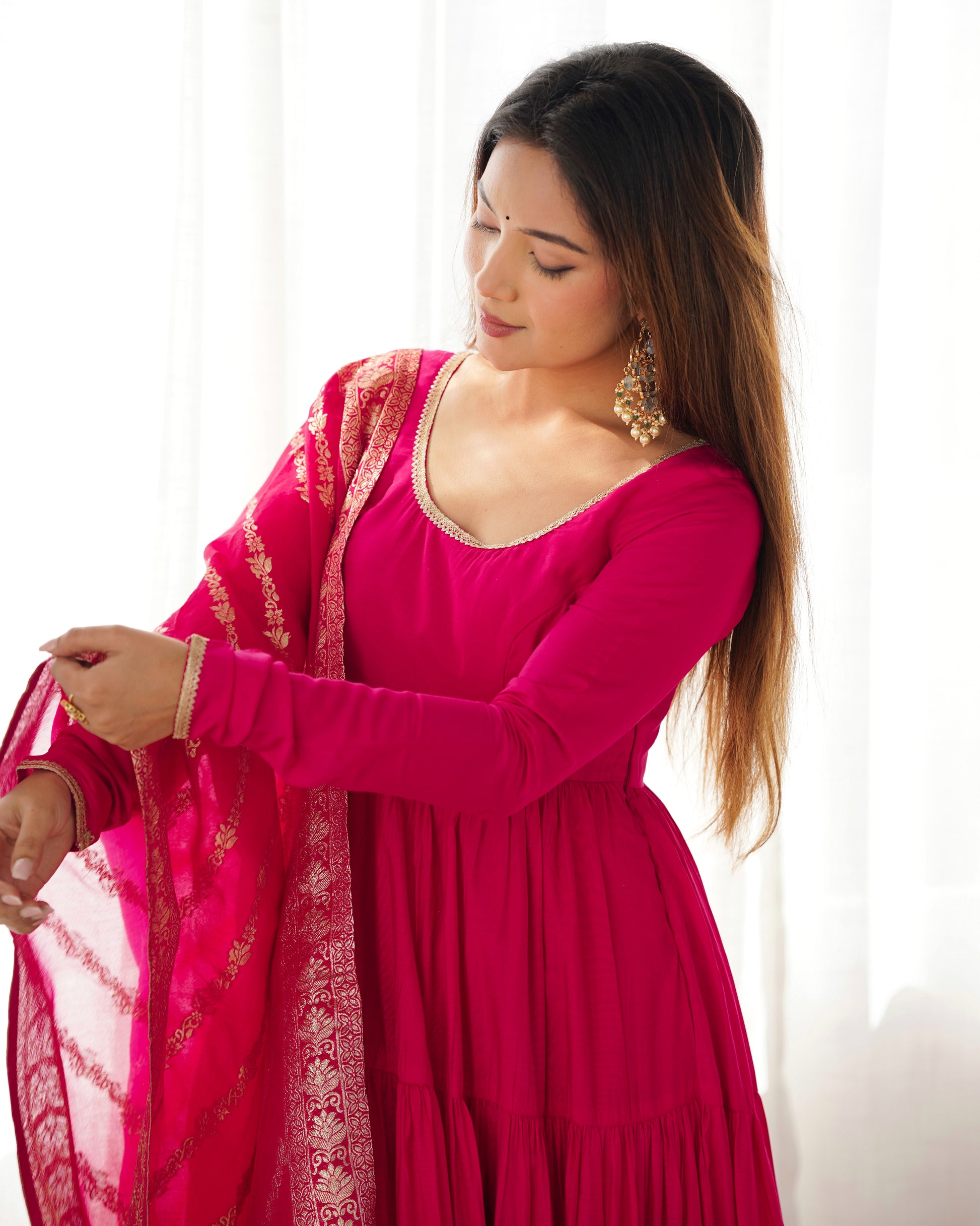 Elegant Pure Roman Silk 9 Mtr Flared Designer Anarkali Suit - INDIAN ELEGANCE
