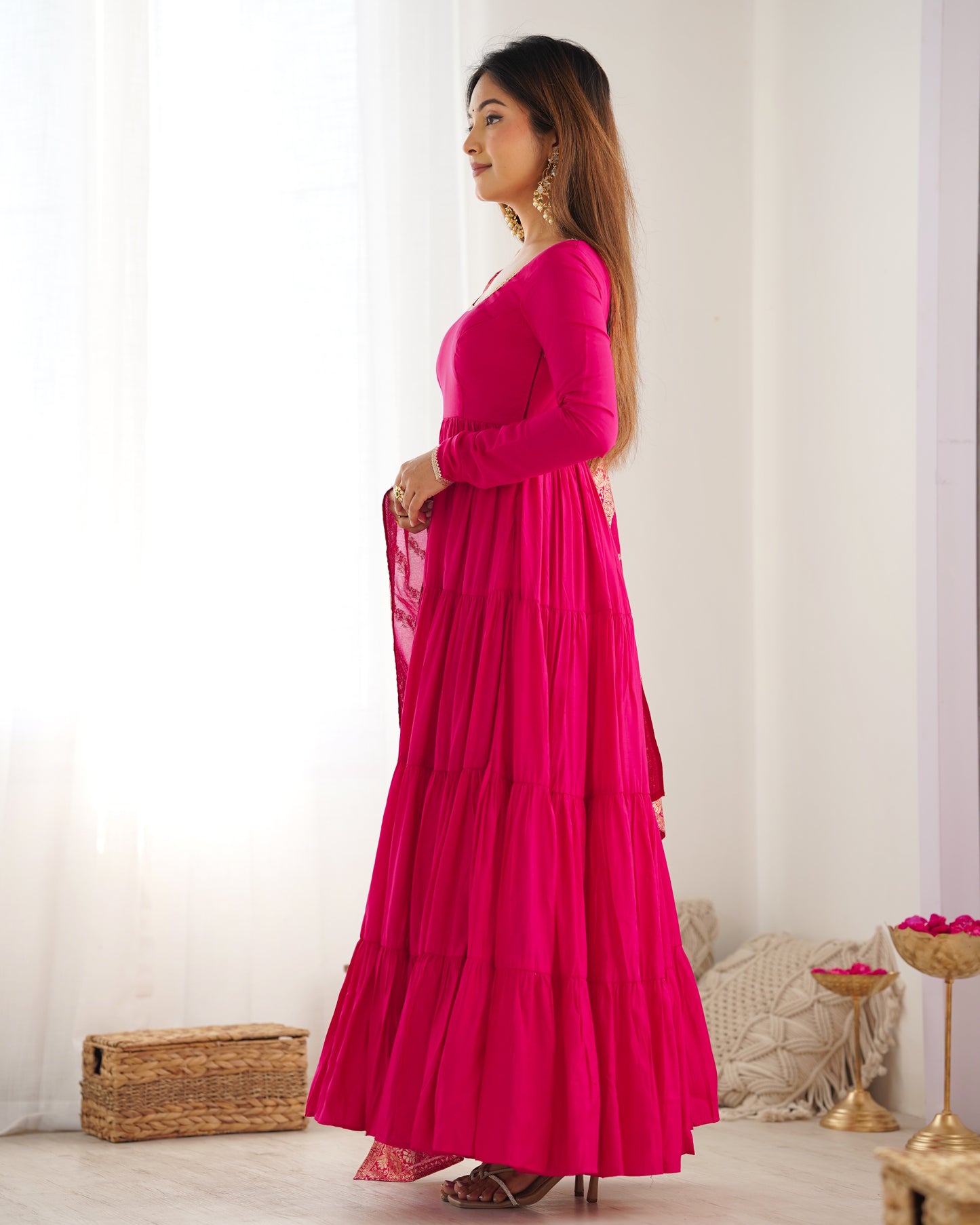 Elegant Pure Roman Silk 9 Mtr Flared Designer Anarkali Suit - INDIAN ELEGANCE