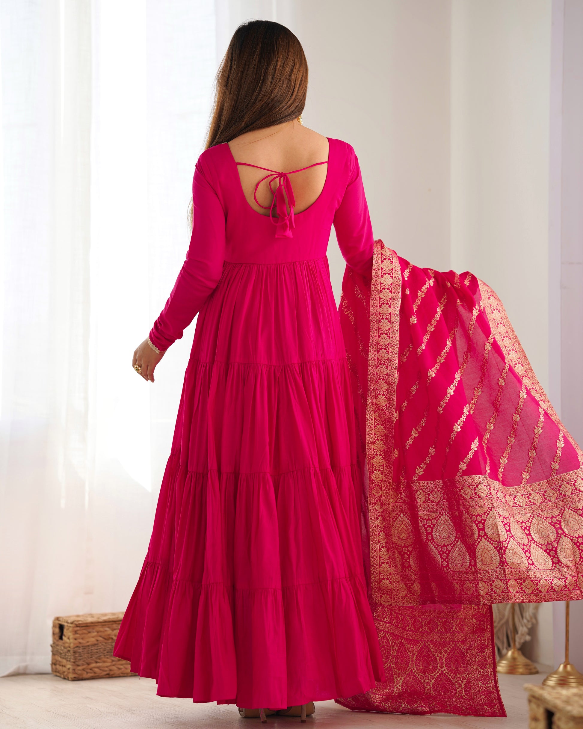Elegant Pure Roman Silk 9 Mtr Flared Designer Anarkali Suit - INDIAN ELEGANCE