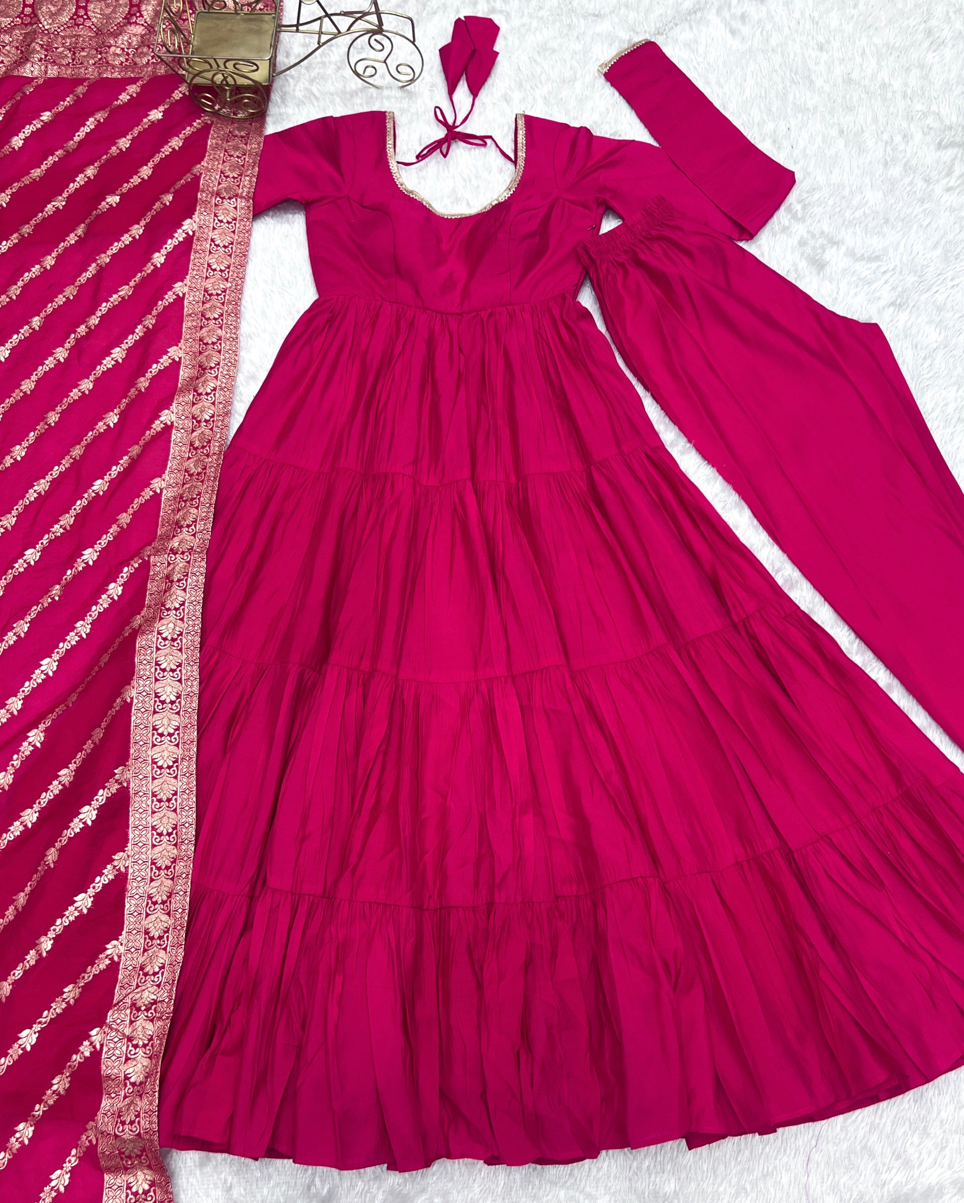 Elegant Pure Roman Silk 9 Mtr Flared Designer Anarkali Suit - INDIAN ELEGANCE