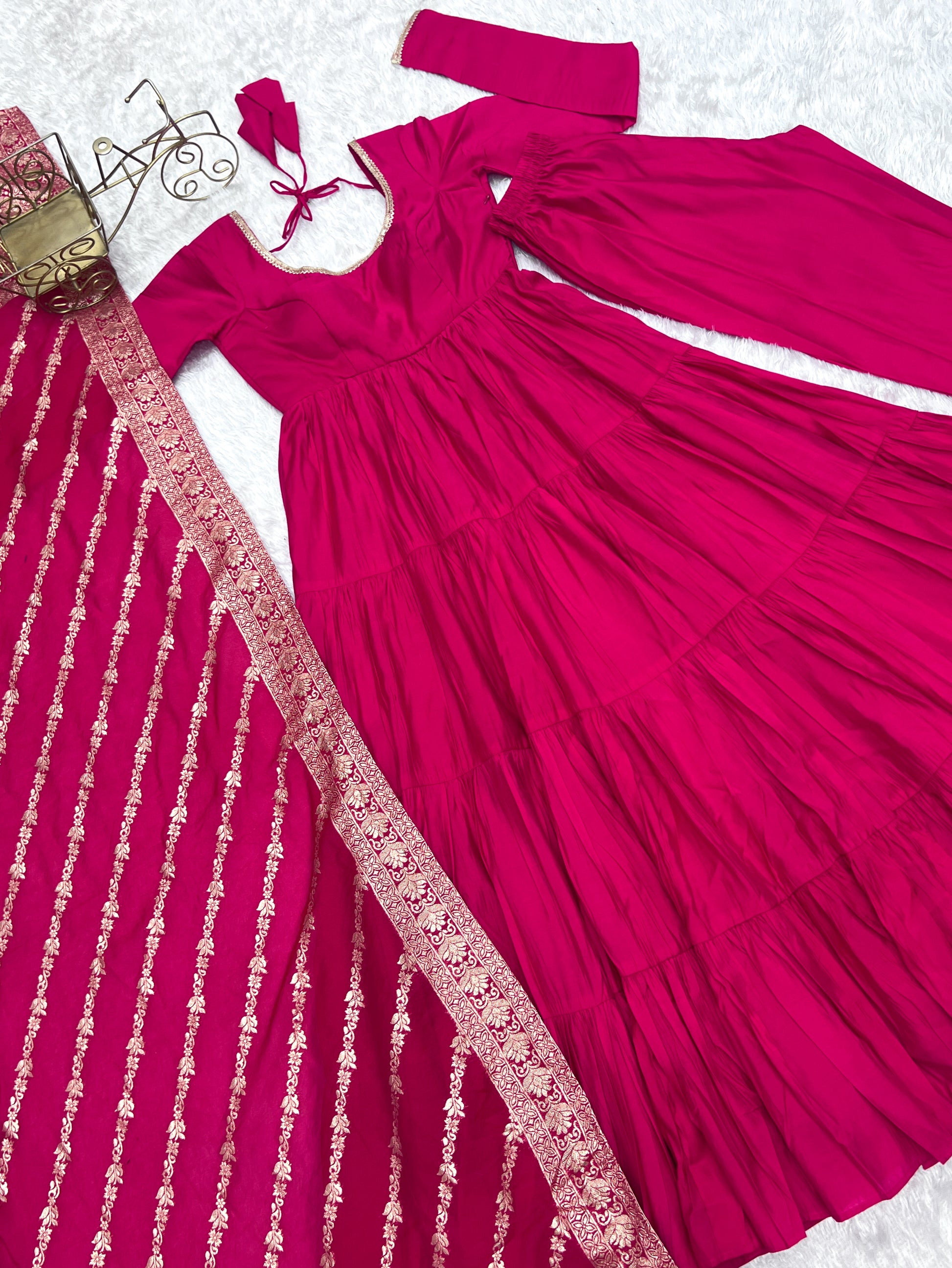 Elegant Pure Roman Silk 9 Mtr Flared Designer Anarkali Suit - INDIAN ELEGANCE