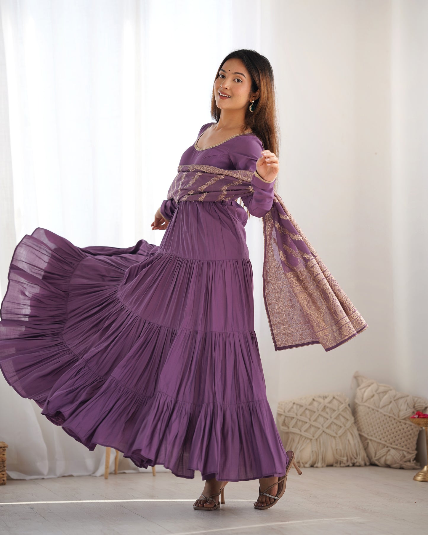 Elegant Pure Roman Silk 9 Mtr Flared Designer Anarkali Suit - INDIAN ELEGANCE