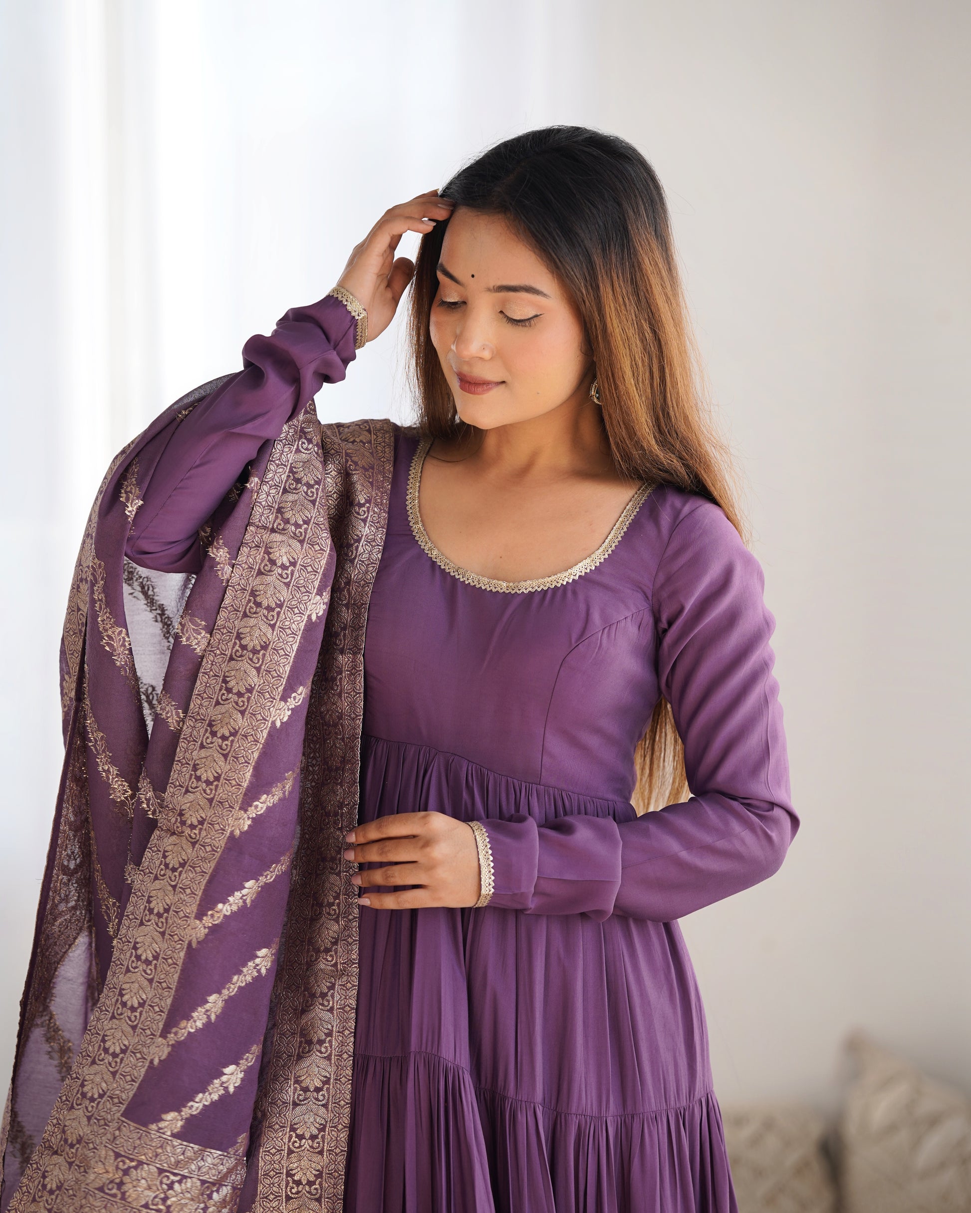 Elegant Pure Roman Silk 9 Mtr Flared Designer Anarkali Suit - INDIAN ELEGANCE