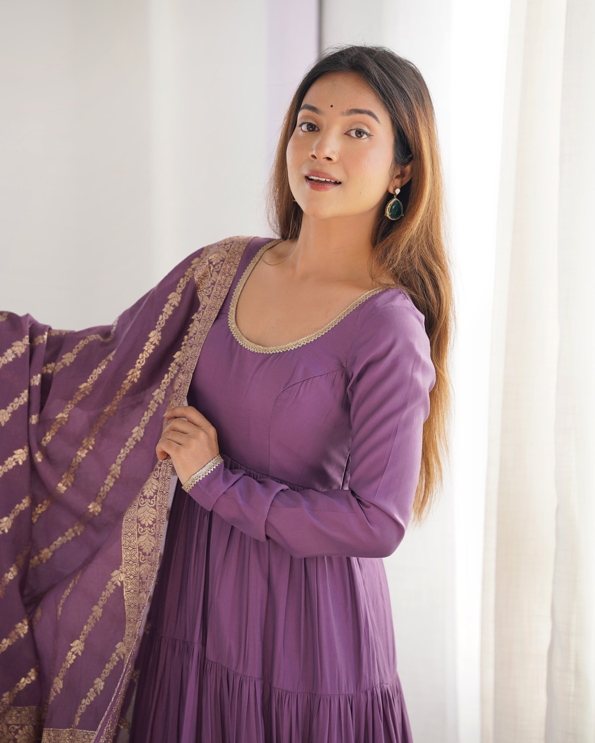 Elegant Pure Roman Silk 9 Mtr Flared Designer Anarkali Suit - INDIAN ELEGANCE