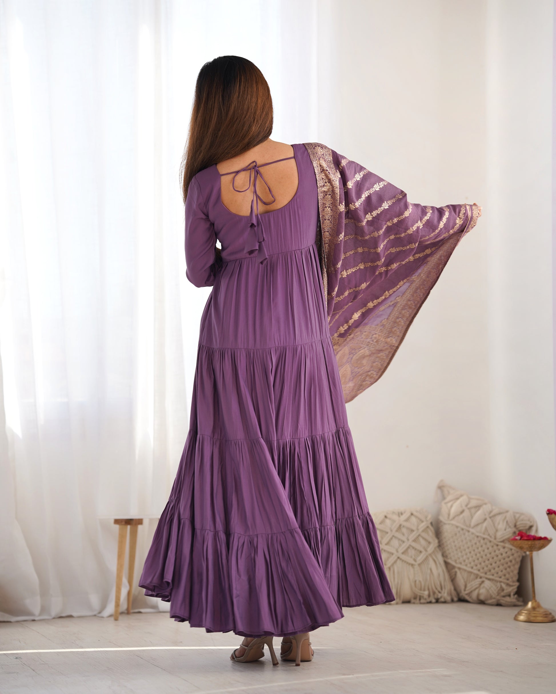 Elegant Pure Roman Silk 9 Mtr Flared Designer Anarkali Suit - INDIAN ELEGANCE