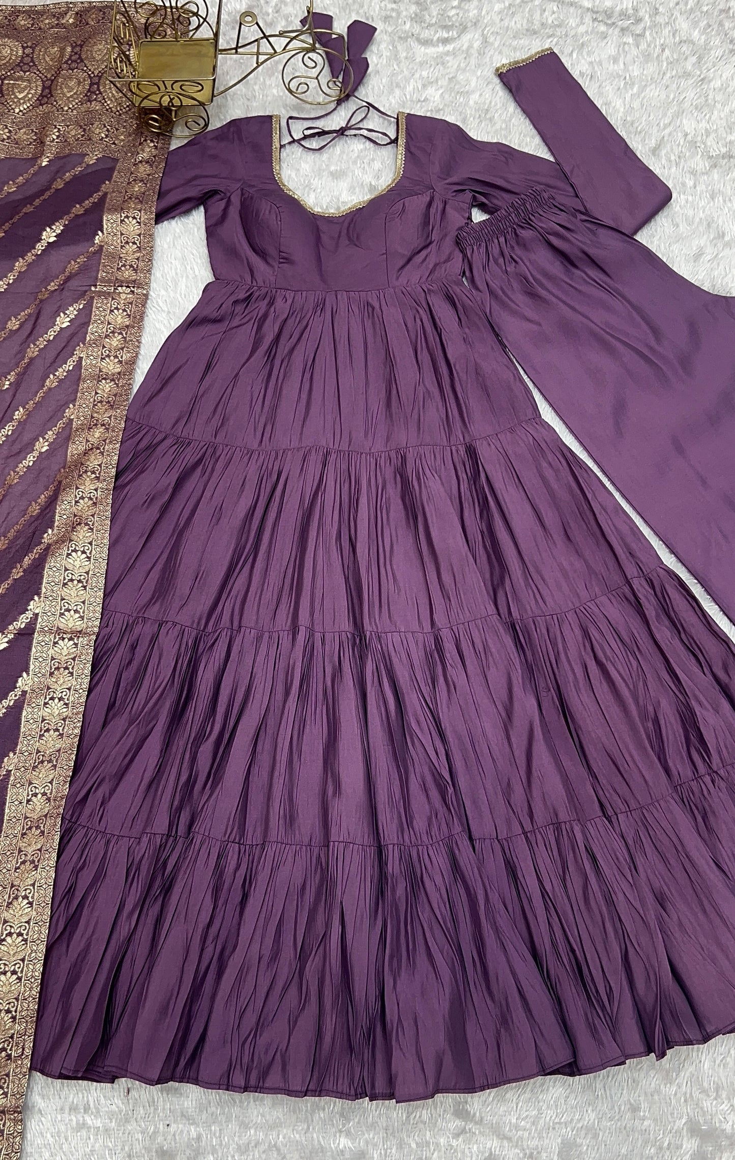 Elegant Pure Roman Silk 9 Mtr Flared Designer Anarkali Suit - INDIAN ELEGANCE