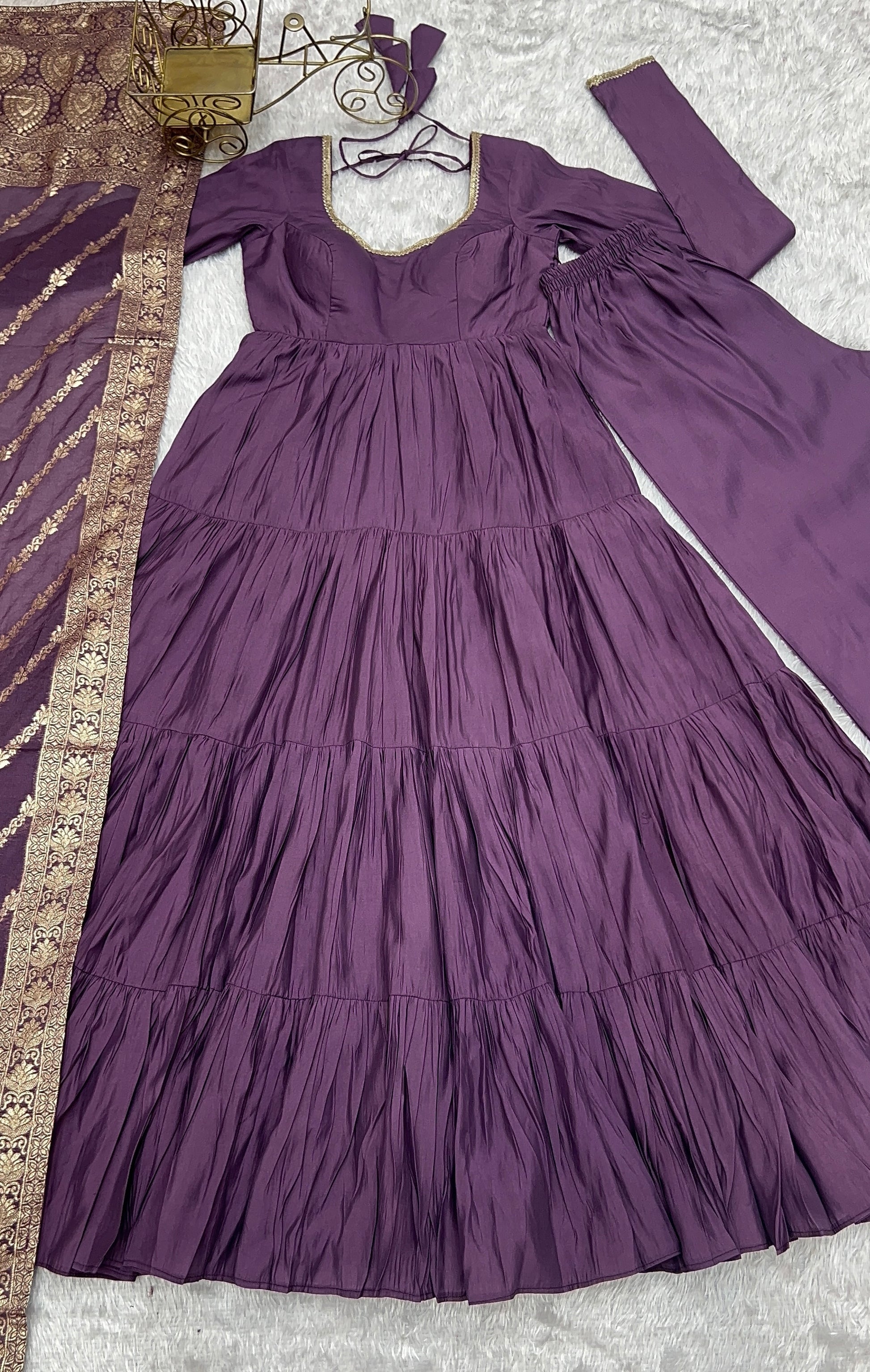 Elegant Pure Roman Silk 9 Mtr Flared Designer Anarkali Suit - INDIAN ELEGANCE