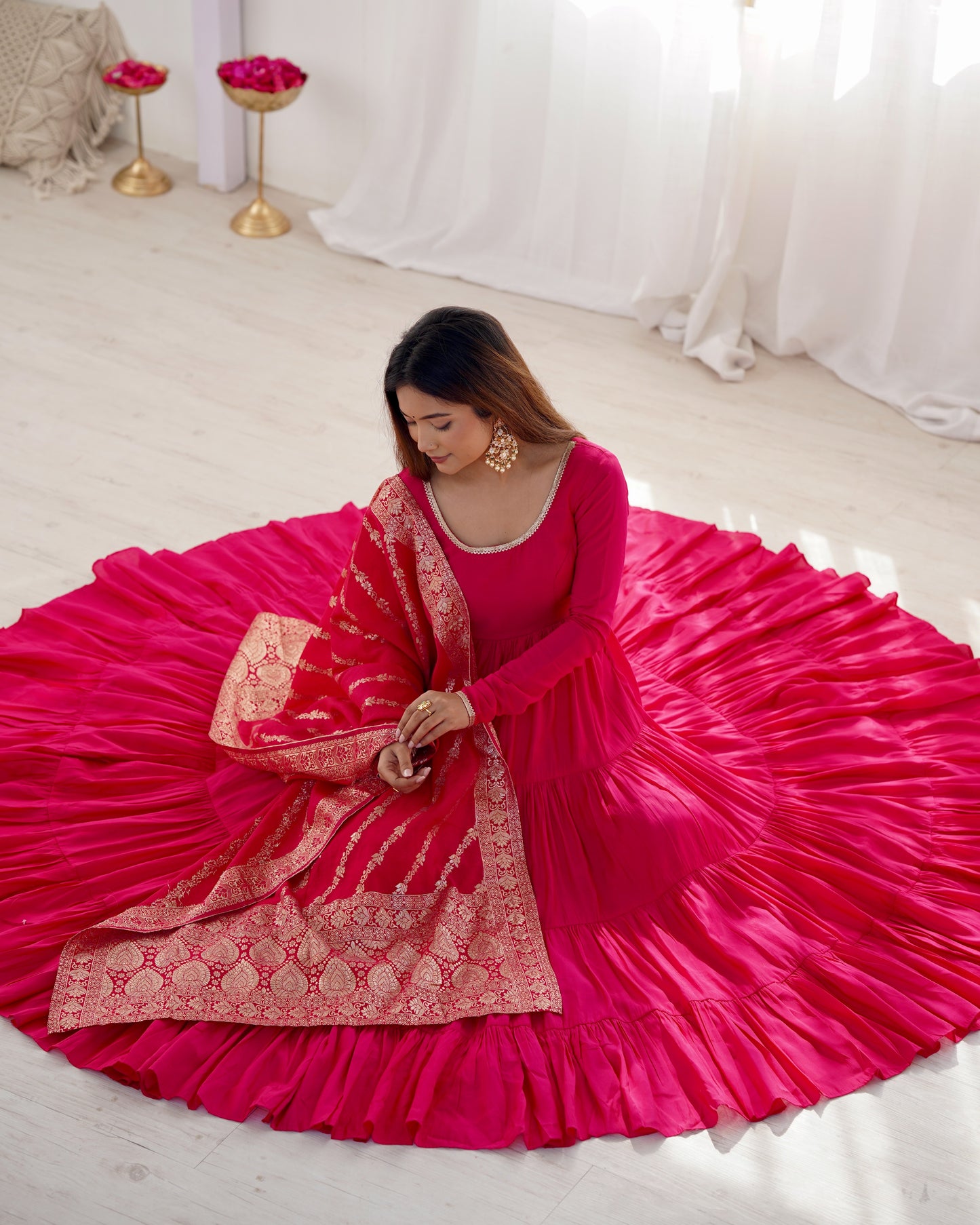 Elegant Pure Roman Silk 9 Mtr Flared Designer Anarkali Suit - INDIAN ELEGANCE