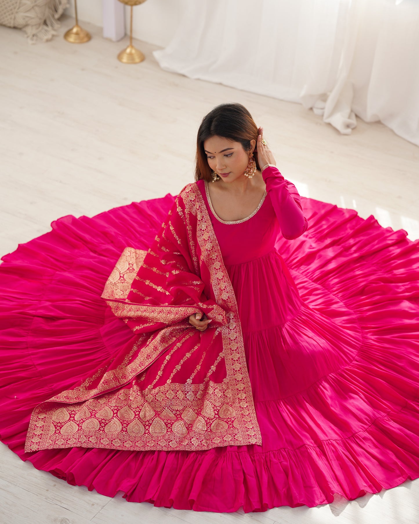 Elegant Pure Roman Silk 9 Mtr Flared Designer Anarkali Suit - INDIAN ELEGANCE
