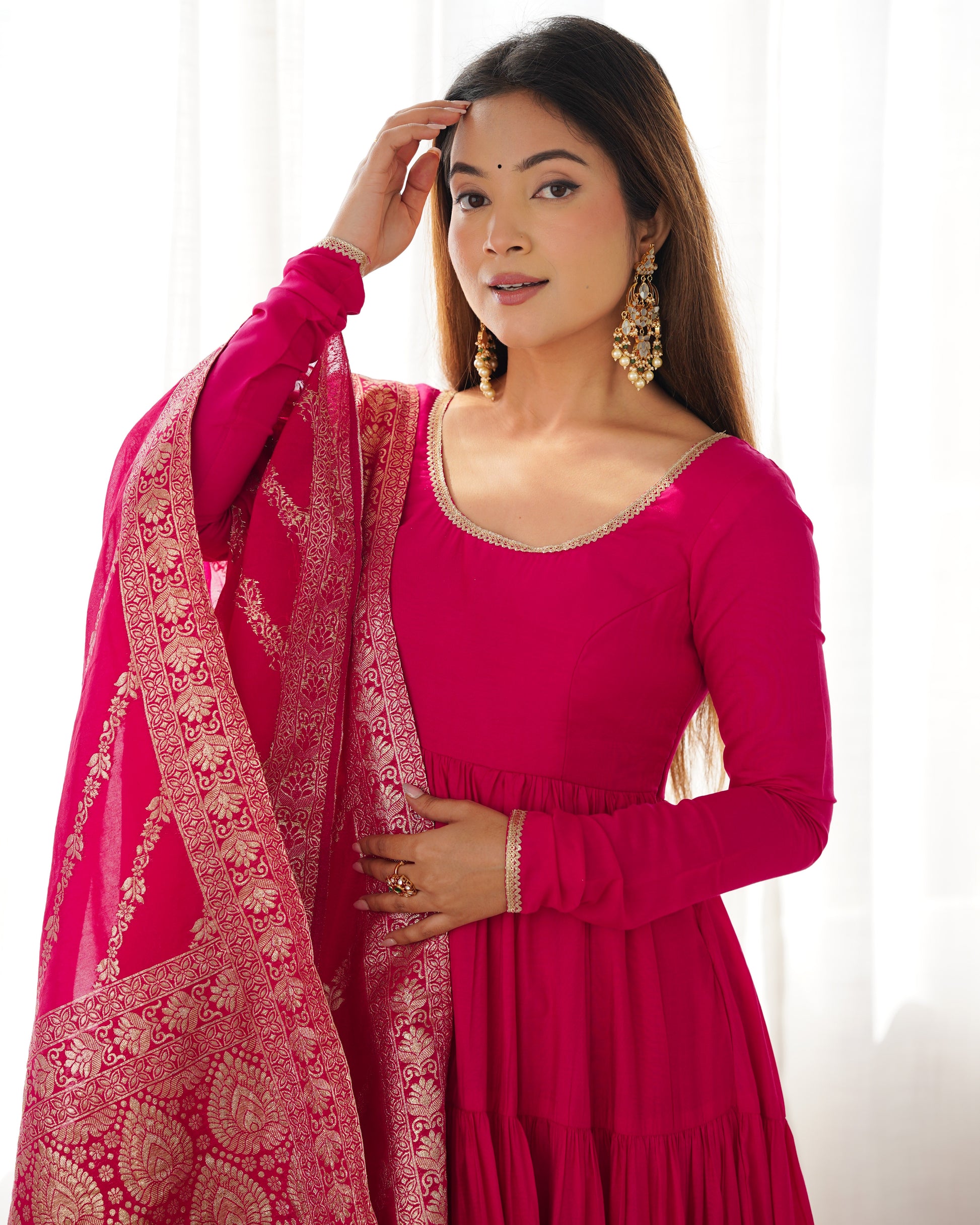 Elegant Pure Roman Silk 9 Mtr Flared Designer Anarkali Suit - INDIAN ELEGANCE