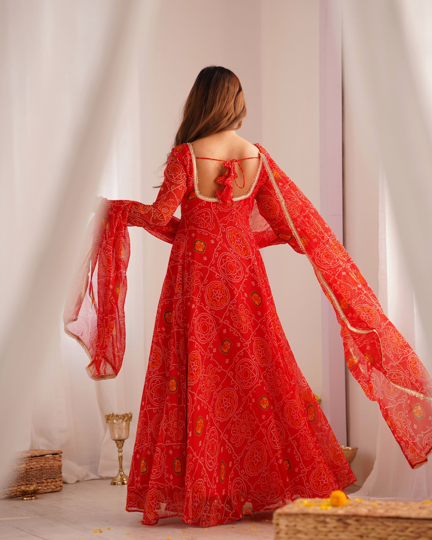 Stylish Pure Chiffon Intricate Bandhej Printed Anarkali Pant Suit - INDIAN ELEGANCE
