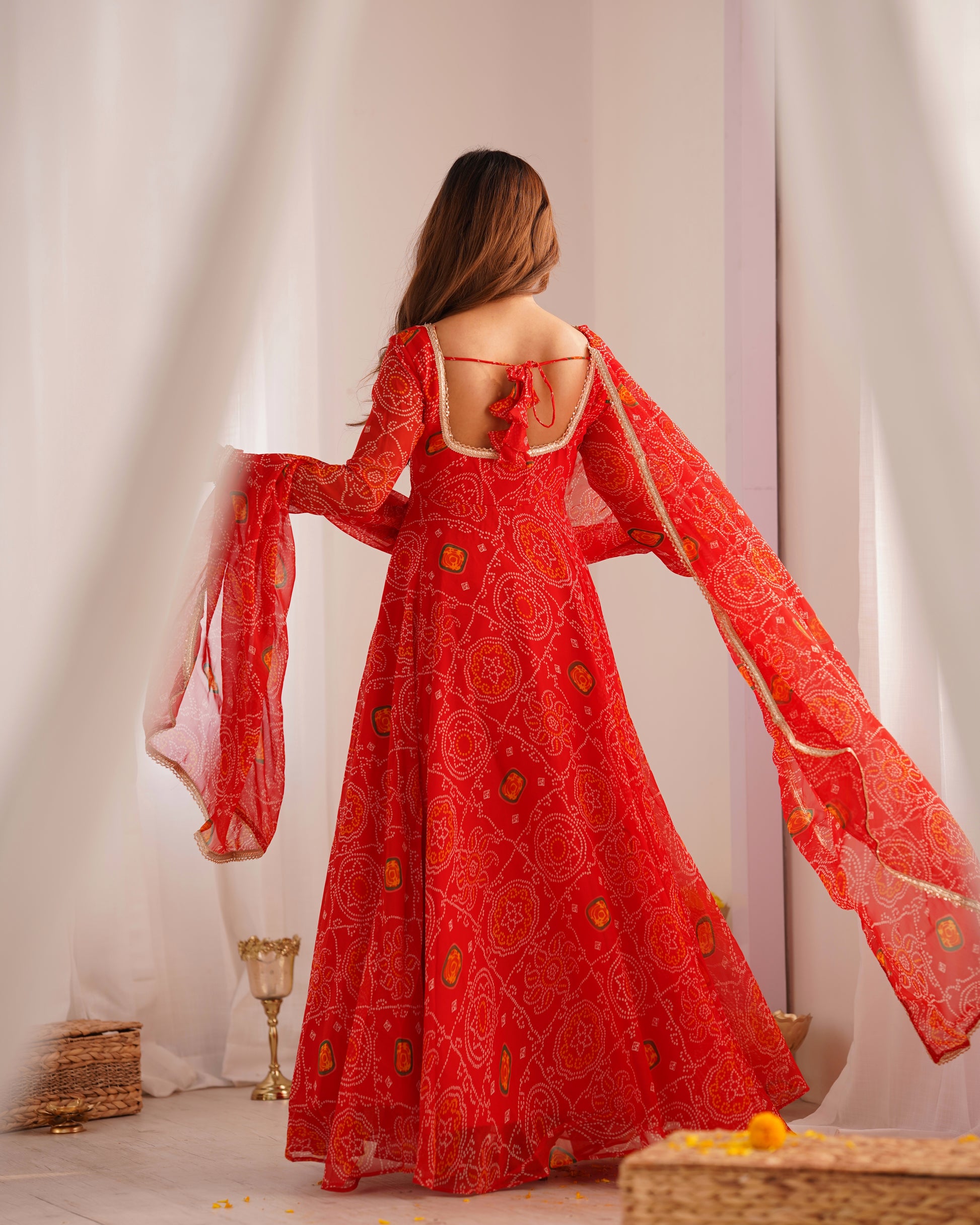 Stylish Pure Chiffon Intricate Bandhej Printed Anarkali Pant Suit - INDIAN ELEGANCE
