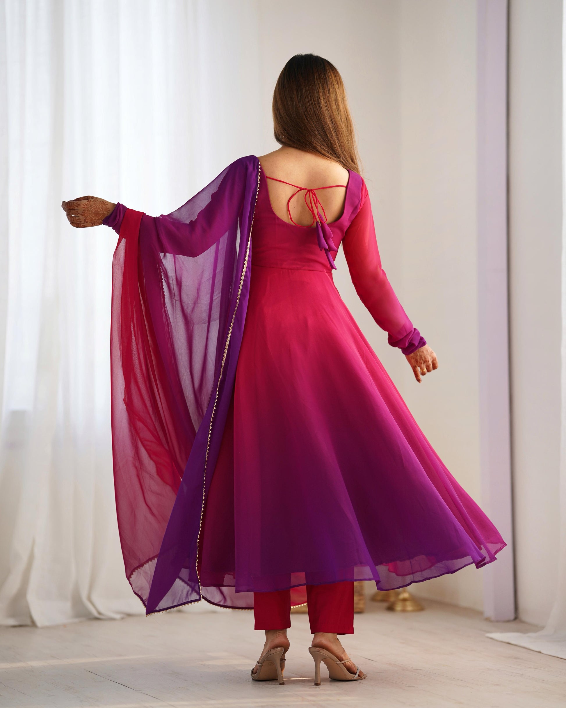 Spectacular Shaded Digital Printed Faux Georgette Anarkali Pant Suit - INDIAN ELEGANCE