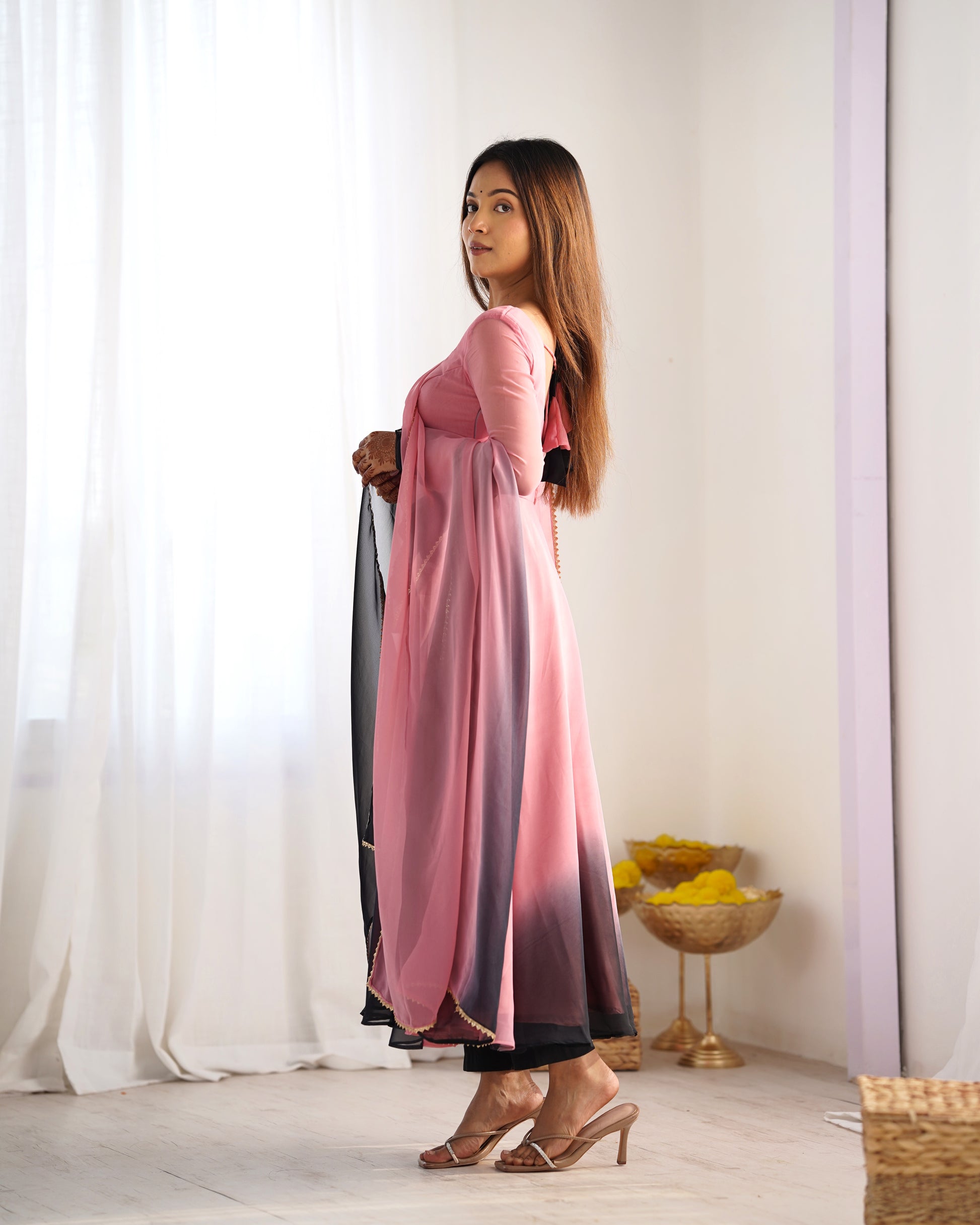 Spectacular Shaded Digital Printed Faux Georgette Anarkali Pant Suit - INDIAN ELEGANCE