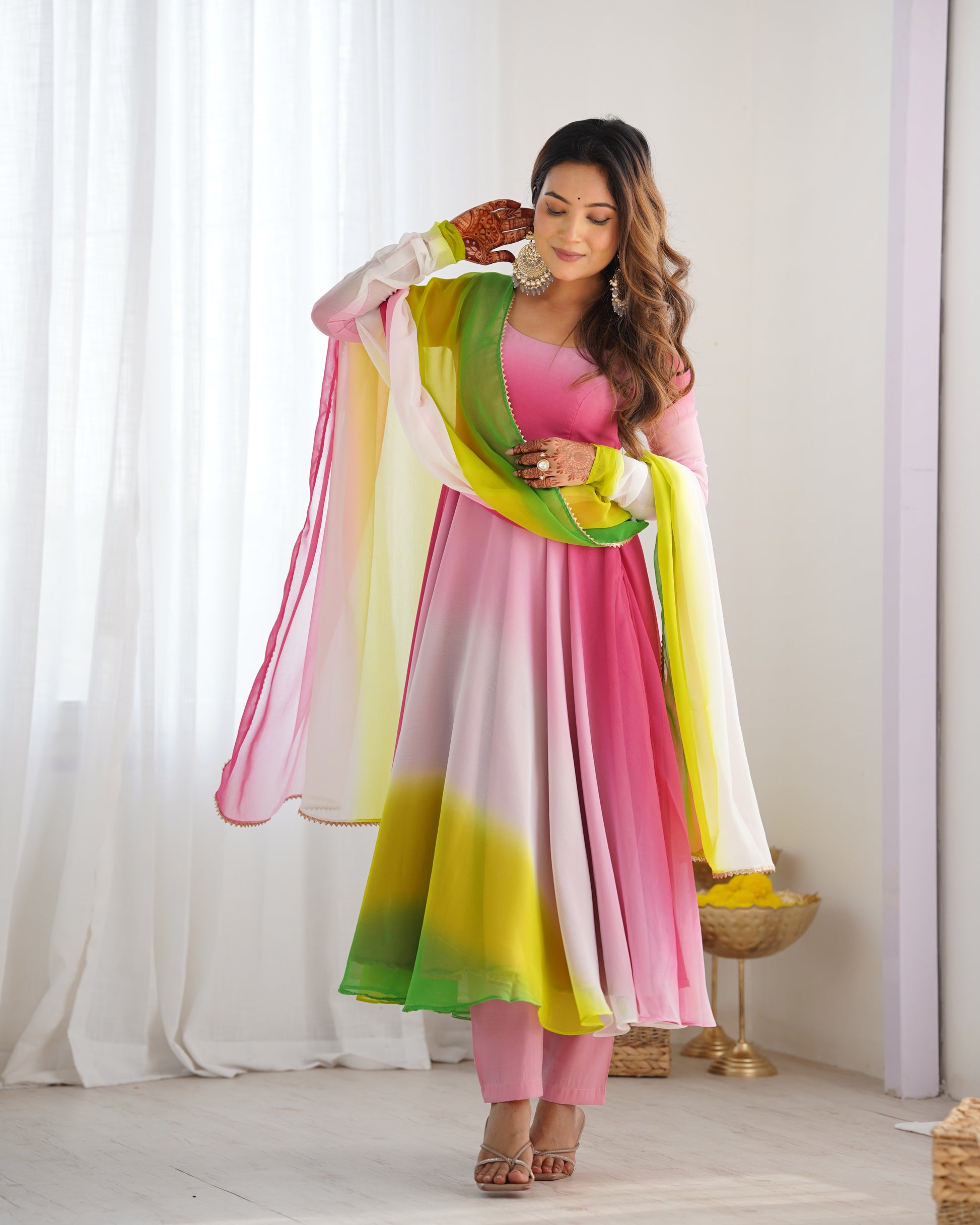 Spectacular Shaded Digital Printed Faux Georgette Anarkali Pant Suit - INDIAN ELEGANCE