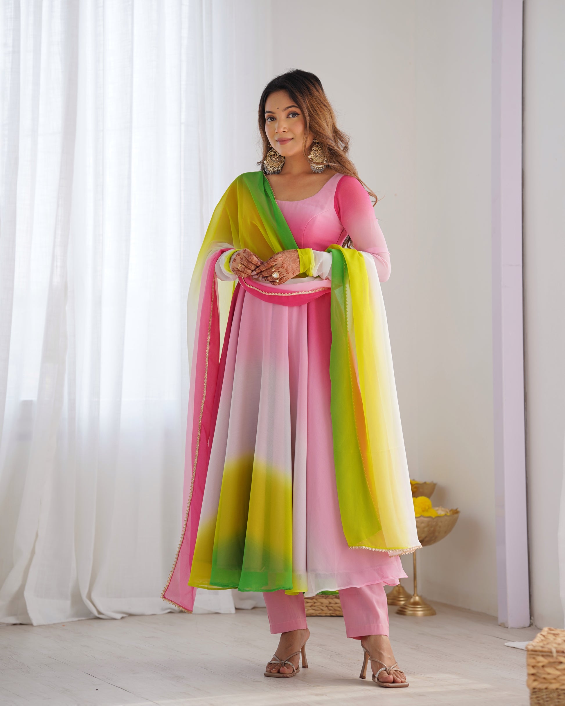 Spectacular Shaded Digital Printed Faux Georgette Anarkali Pant Suit - INDIAN ELEGANCE