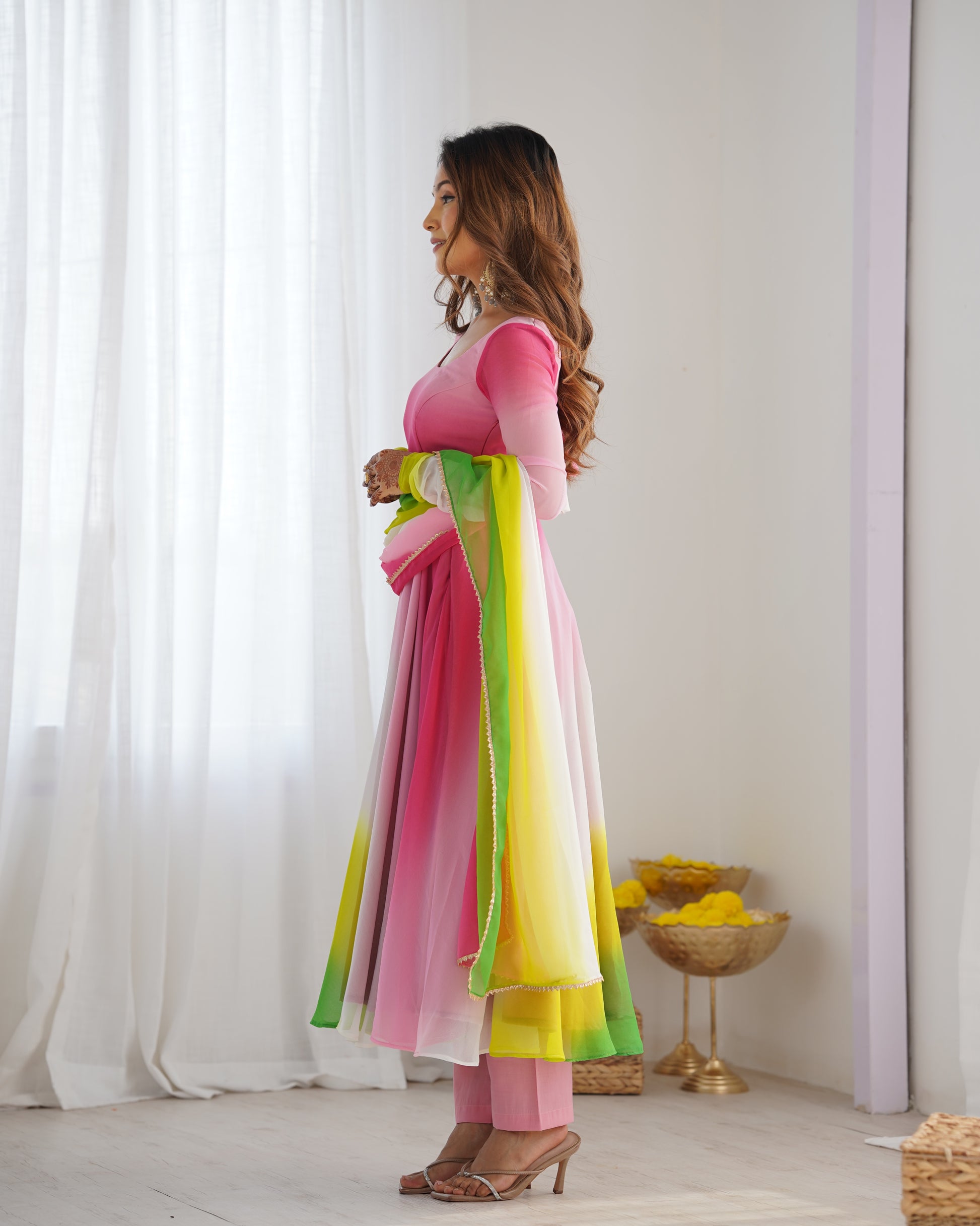 Spectacular Shaded Digital Printed Faux Georgette Anarkali Pant Suit - INDIAN ELEGANCE