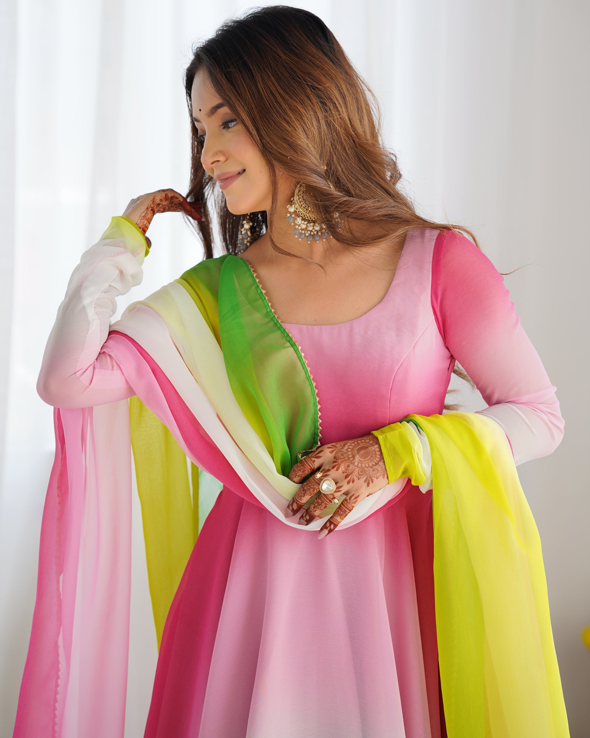 Spectacular Shaded Digital Printed Faux Georgette Anarkali Pant Suit - INDIAN ELEGANCE