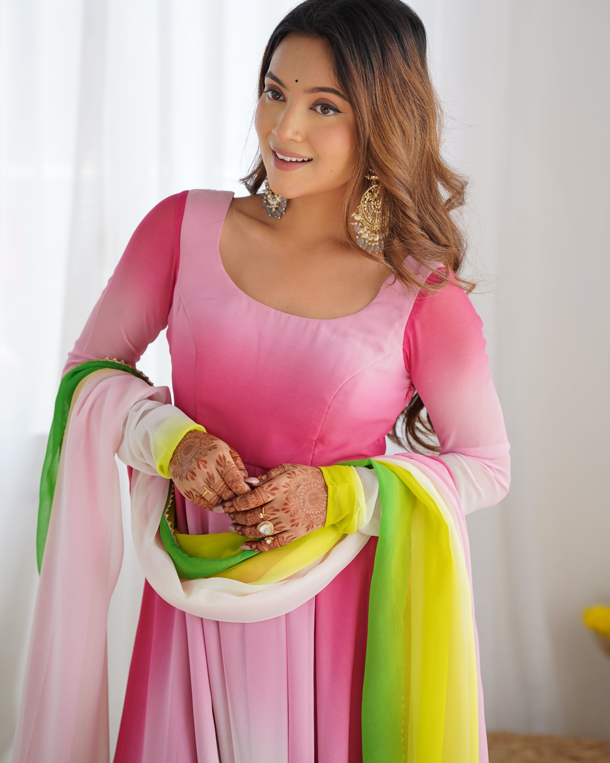 Spectacular Shaded Digital Printed Faux Georgette Anarkali Pant Suit - INDIAN ELEGANCE