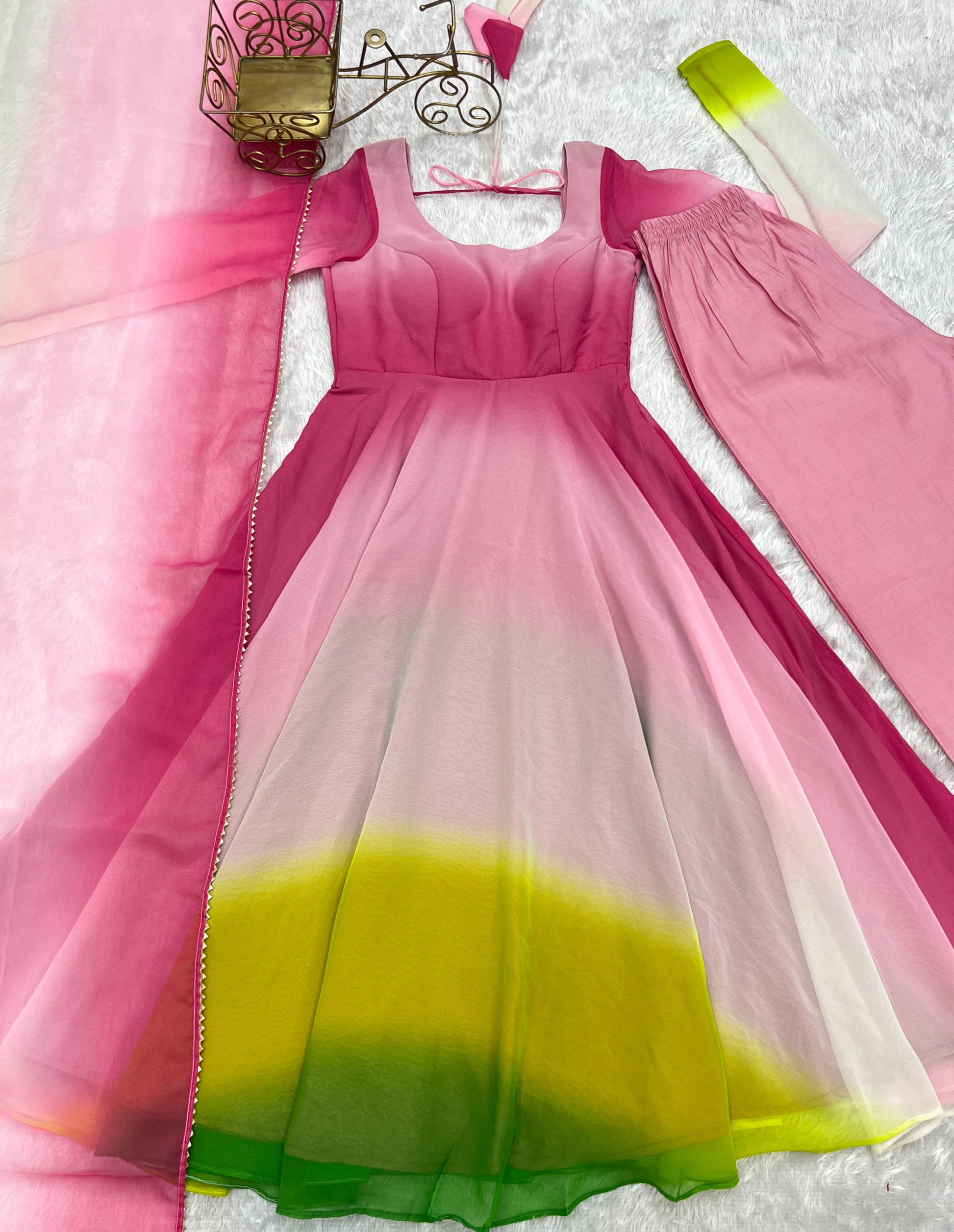 Spectacular Shaded Digital Printed Faux Georgette Anarkali Pant Suit - INDIAN ELEGANCE