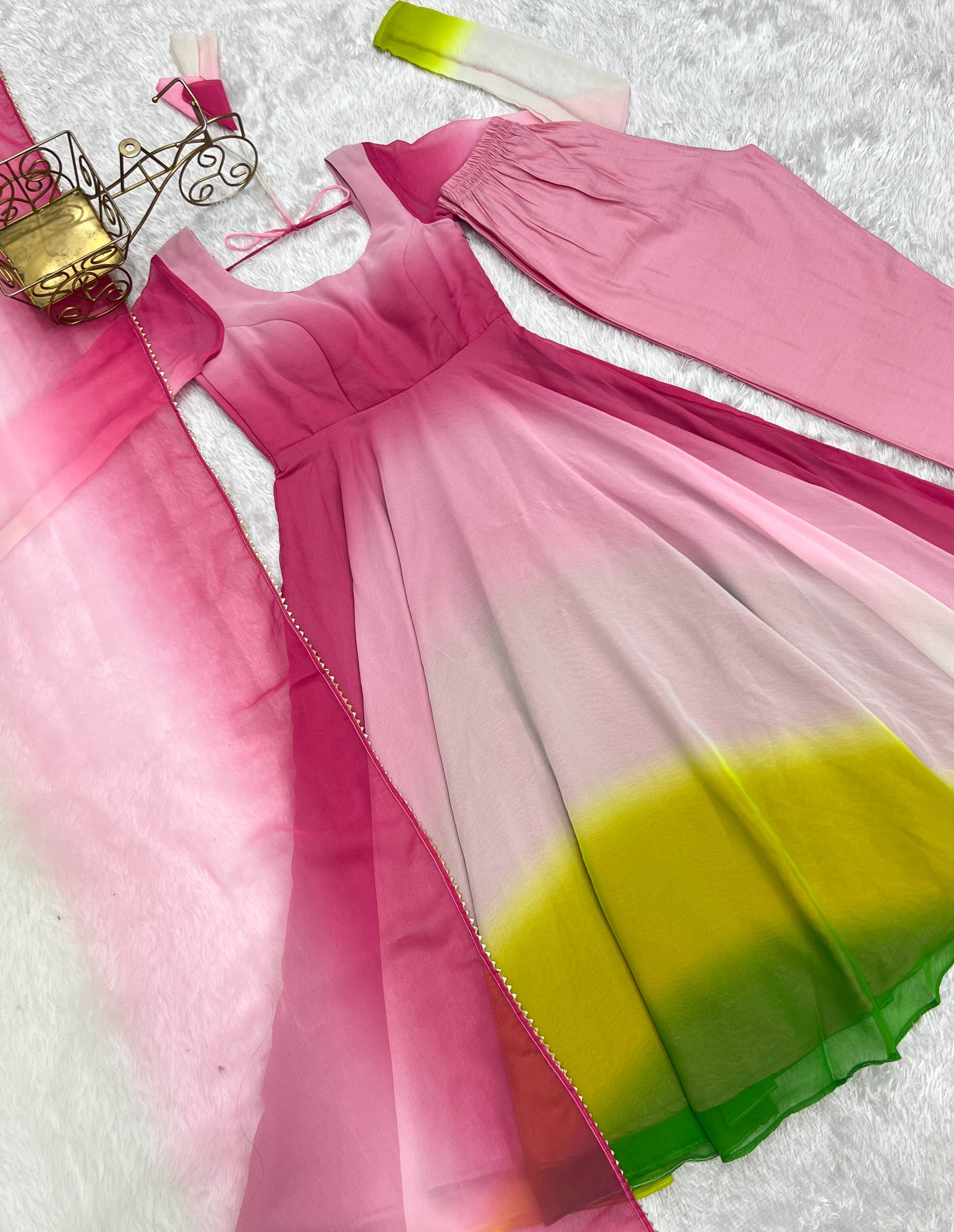 Spectacular Shaded Digital Printed Faux Georgette Anarkali Pant Suit - INDIAN ELEGANCE