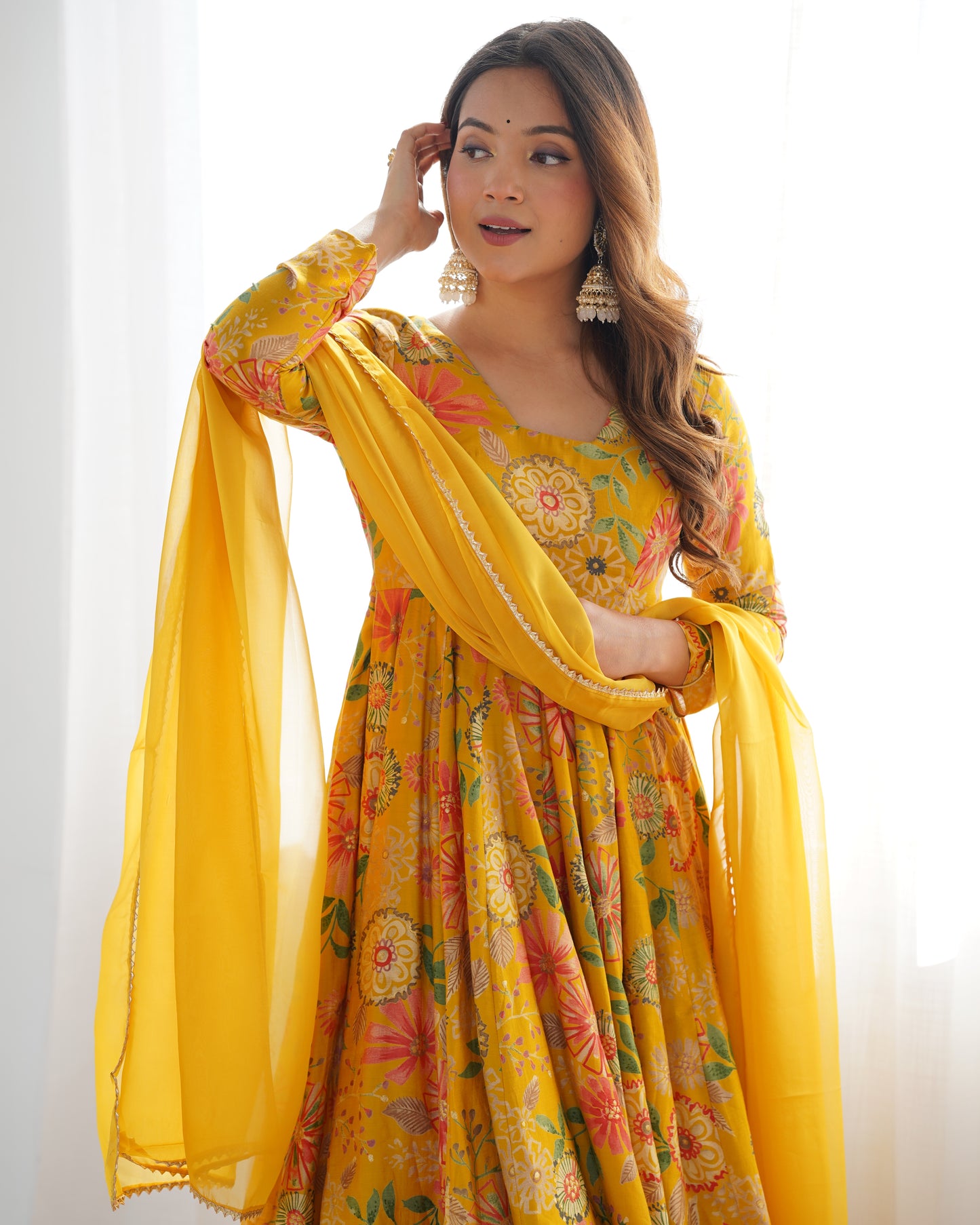 Yellow Pure Soft Roman Silk Kediya Kurta Palazzo Set - INDIAN ELEGANCE