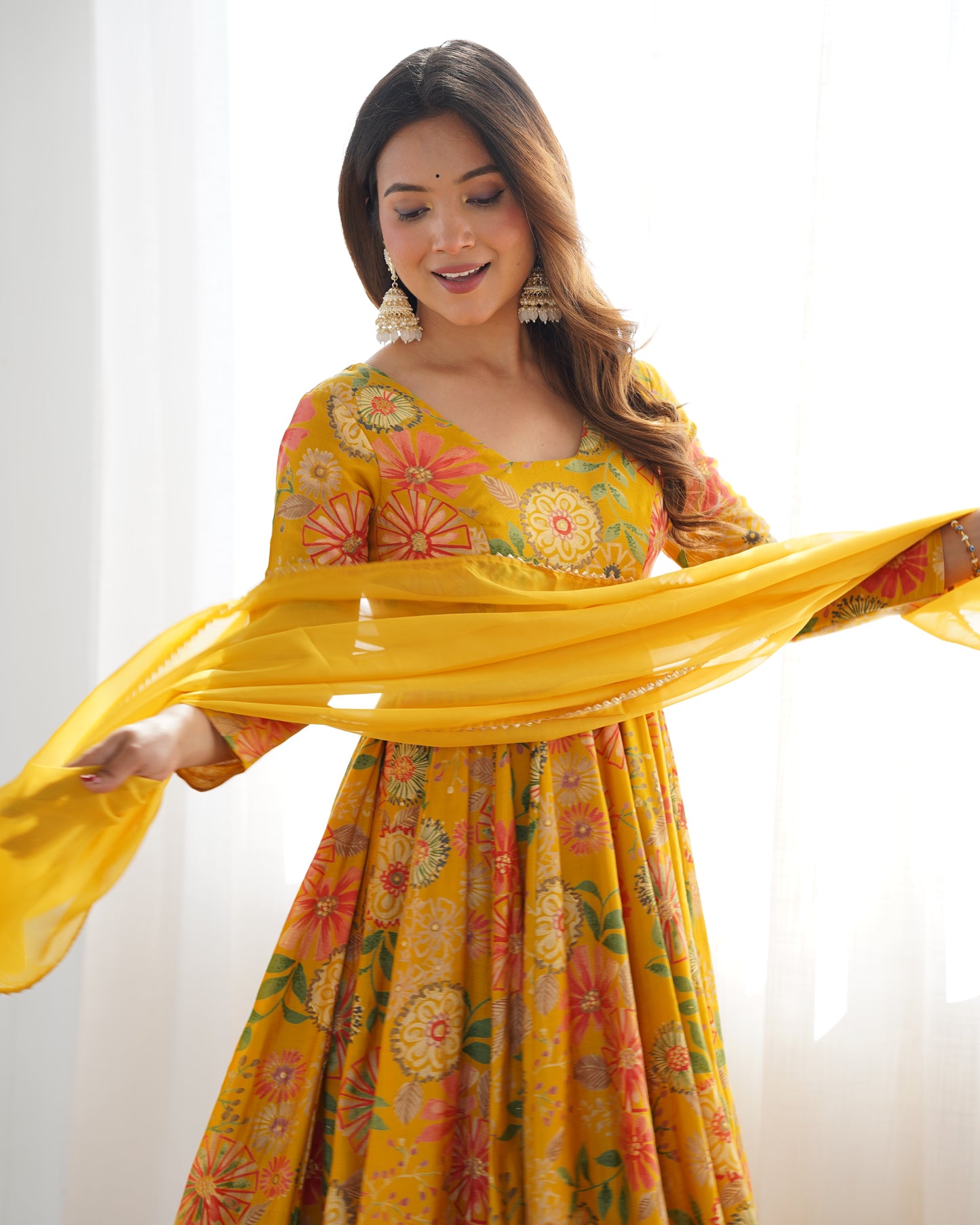 Yellow Pure Soft Roman Silk Kediya Kurta Palazzo Set - INDIAN ELEGANCE