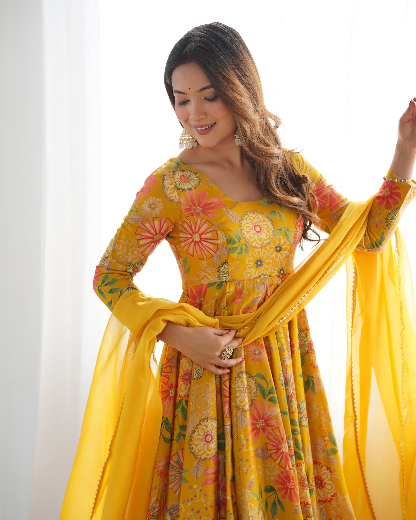 Yellow Pure Soft Roman Silk Kediya Kurta Palazzo Set - INDIAN ELEGANCE