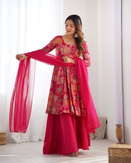 Exquisite Pure Soft Roman Silk Kediya Kurta Palazzo Set