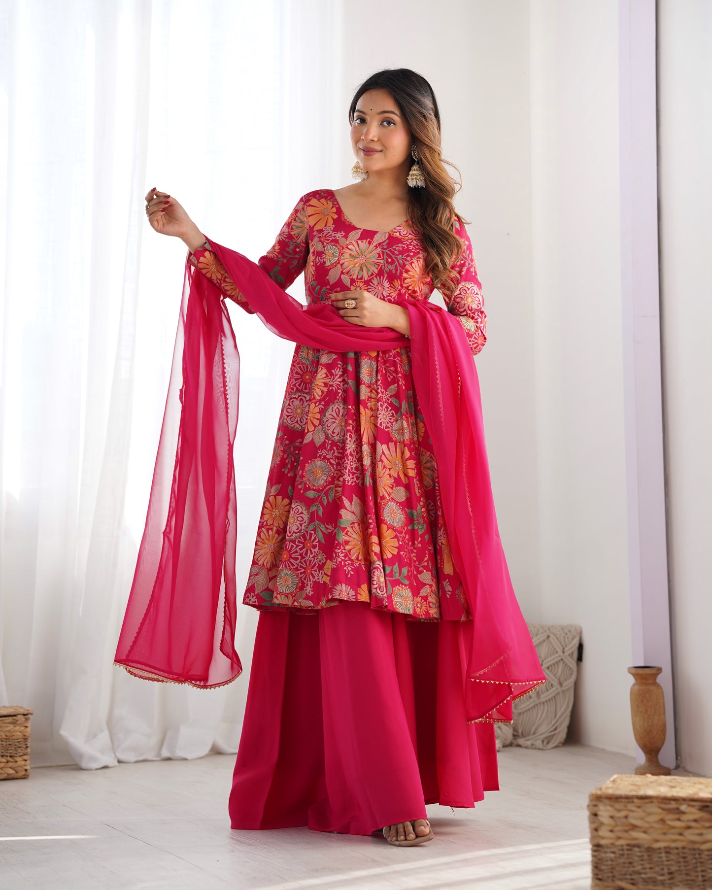 Exquisite Pure Soft Roman Silk Kediya Kurta Palazzo Set