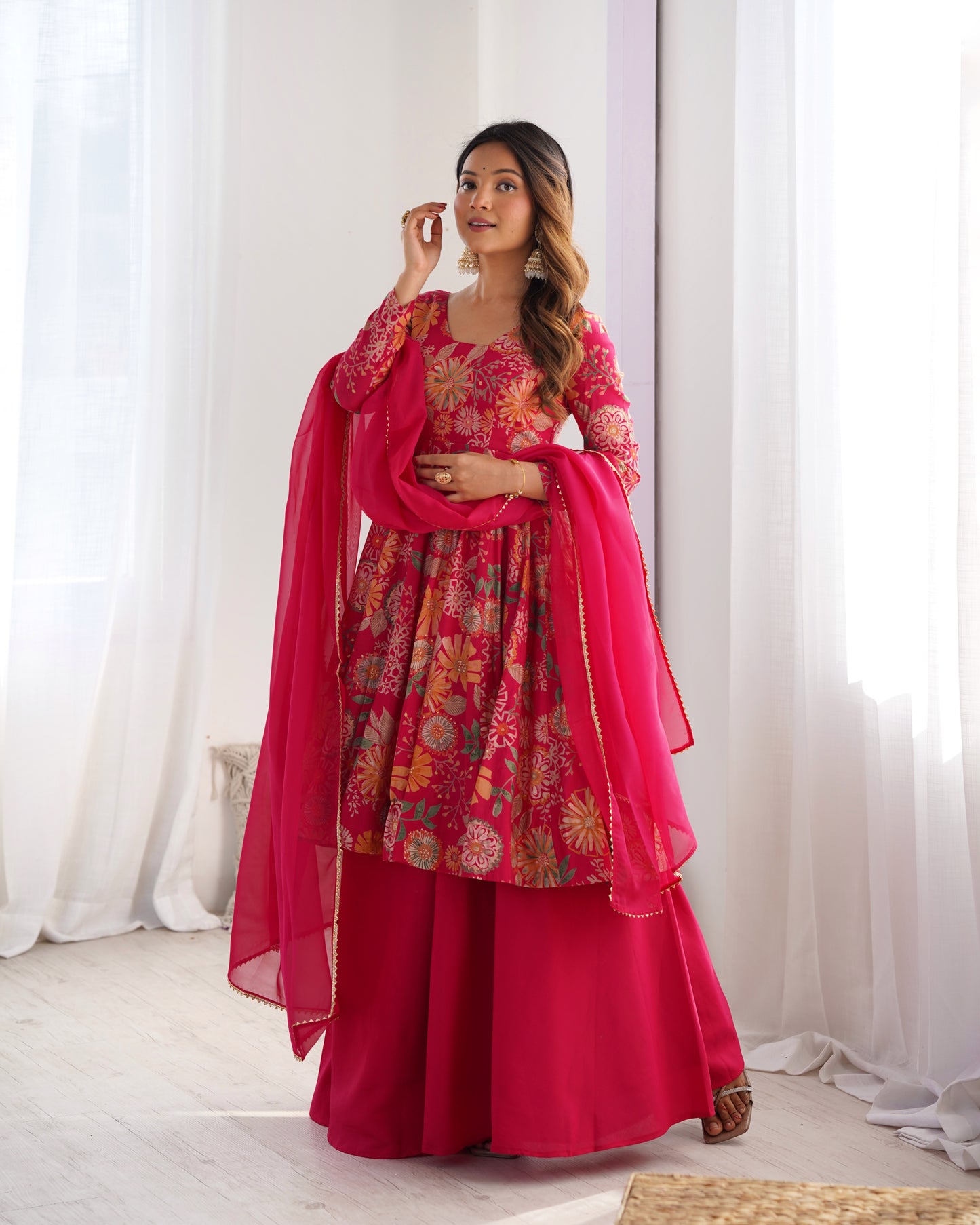 Exquisite Pure Soft Roman Silk Kediya Kurta Palazzo Set